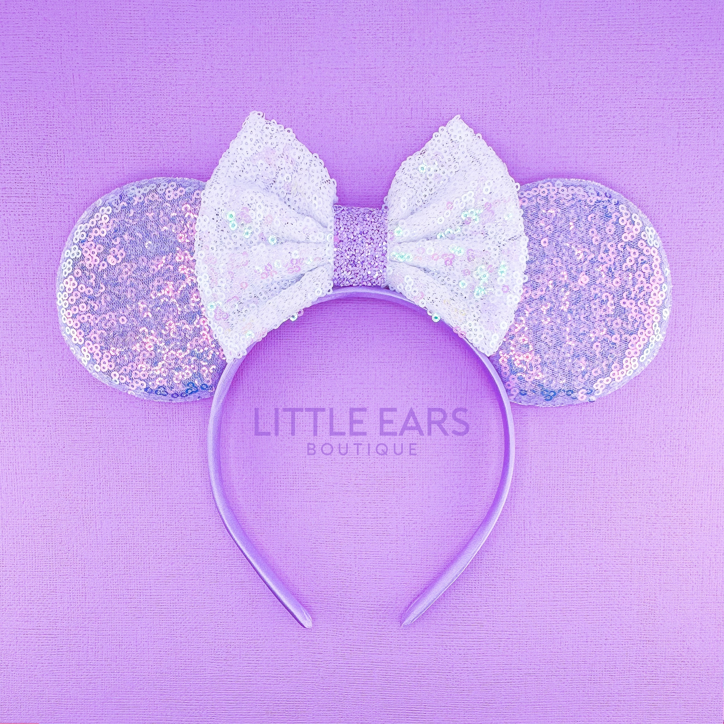 Purple & White Bow Iridescent Mickey Ears