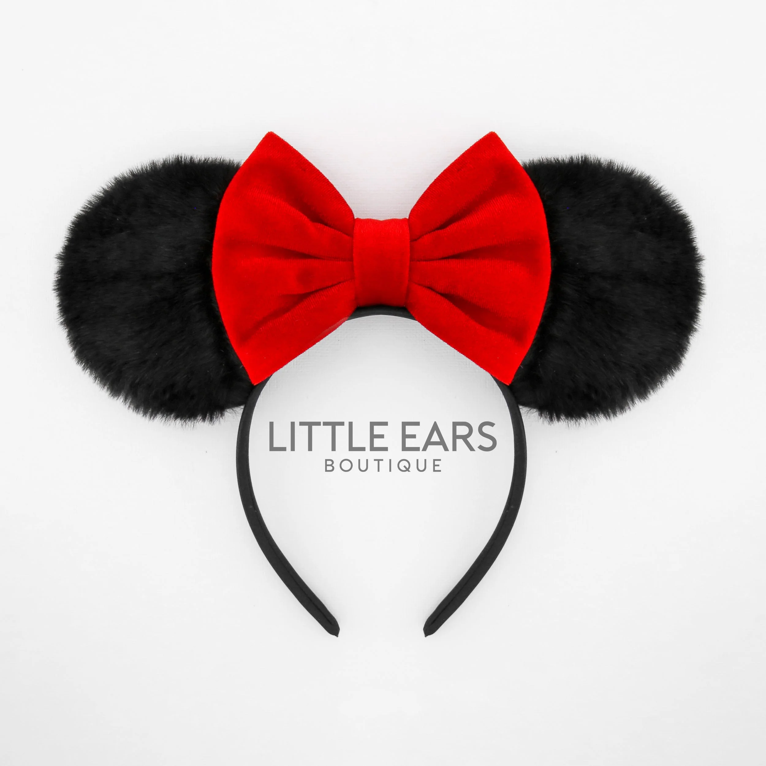 Red Bow & Black Fur Mickey Ears