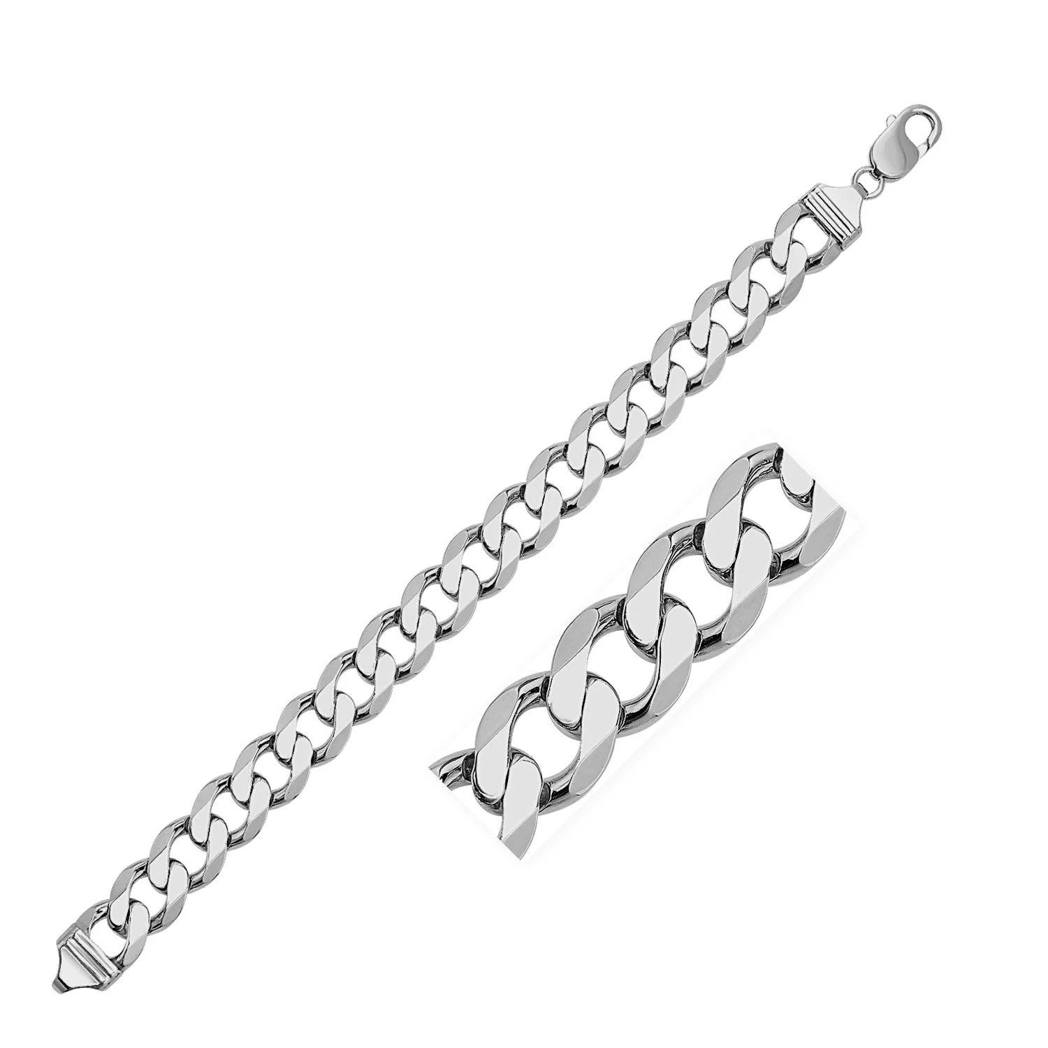 Rhodium Plated 11.6mm Sterling Silver Curb Style Chain - Image 5