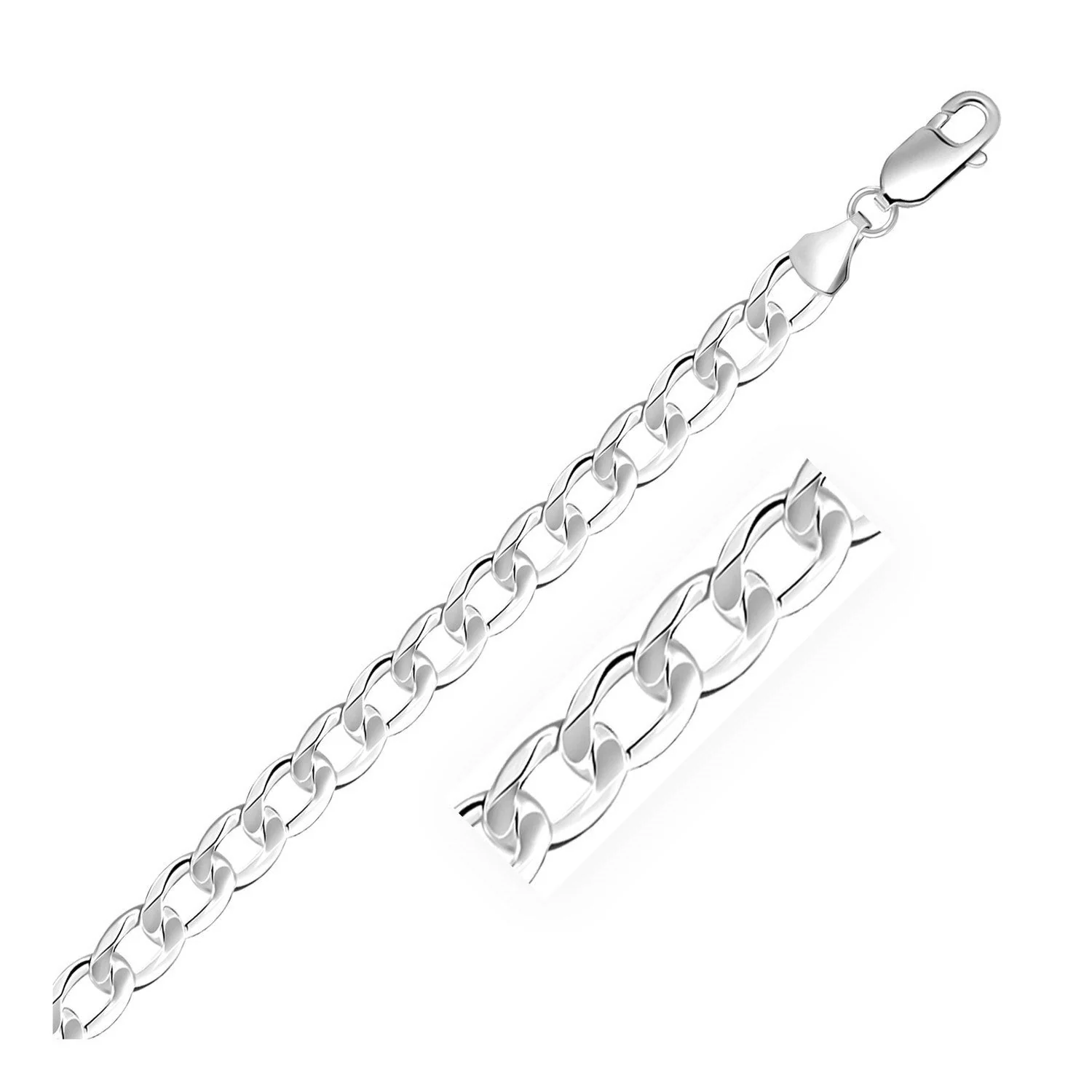Rhodium Plated 7.9mm Sterling Silver Curb Style Bracelet - Image 5