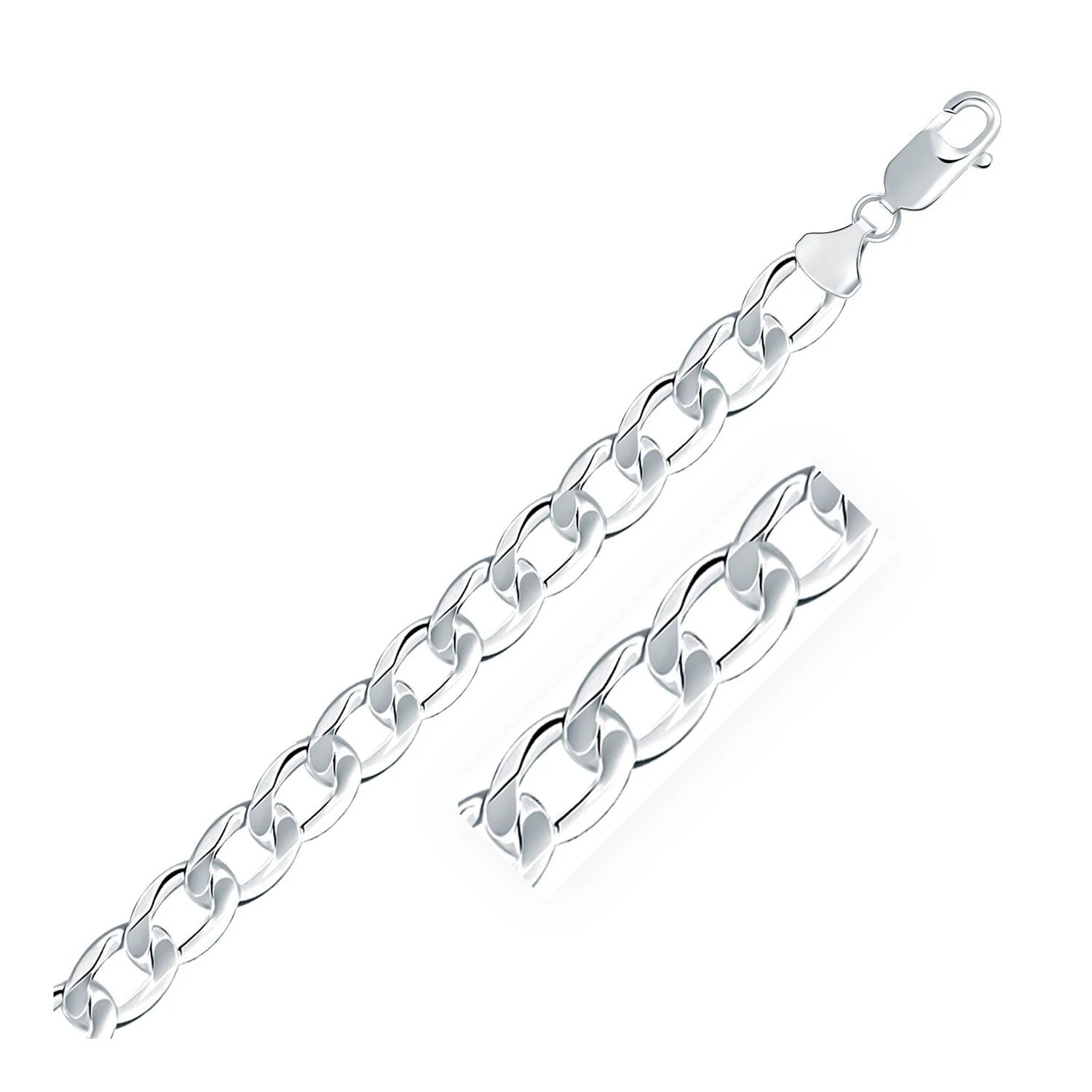 Rhodium Plated 8.4mm Sterling Silver Curb Style Bracelet - Image 4