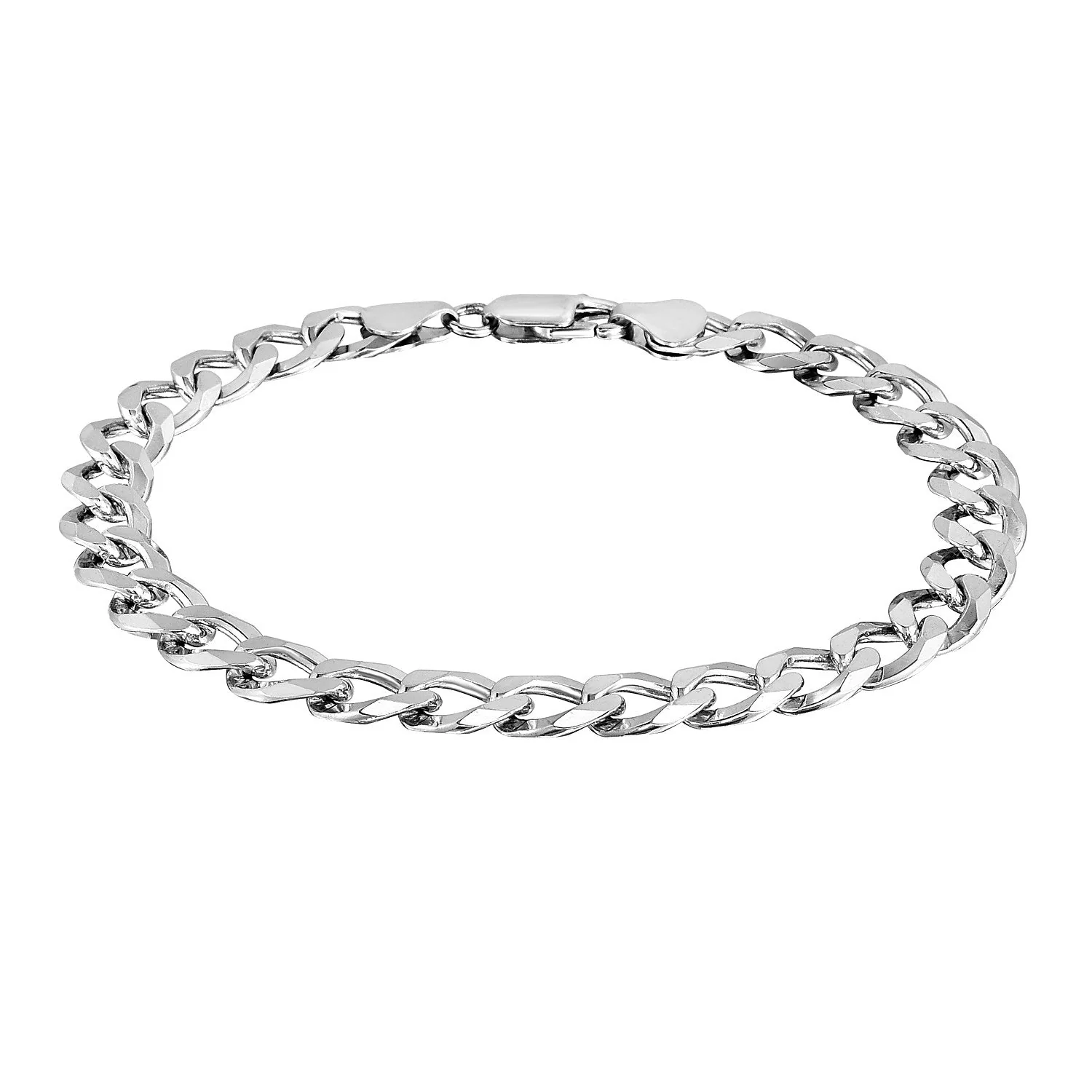 Rhodium Plated 8.4mm Sterling Silver Curb Style Bracelet - Image 6