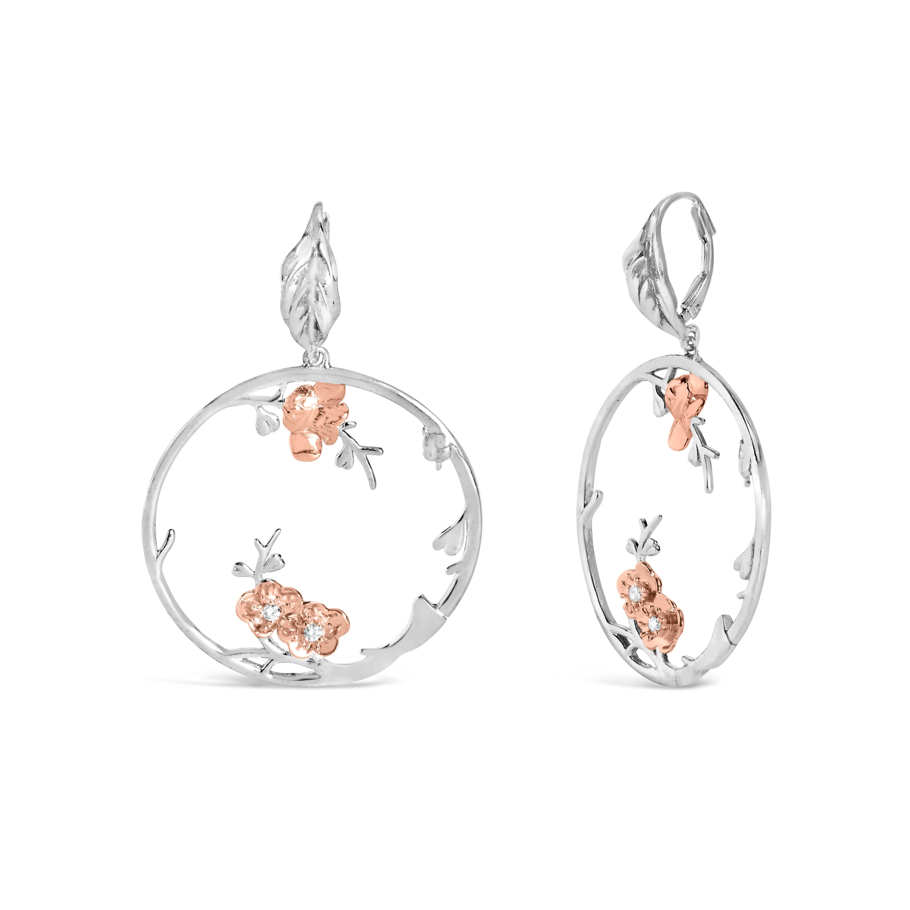 Rose Gold Plated .925 Sterling Silver 1/10 Cttw Diamond Floral Hoop Earrings (I-J Color, SI1-SI2 Clarity) - Image 5