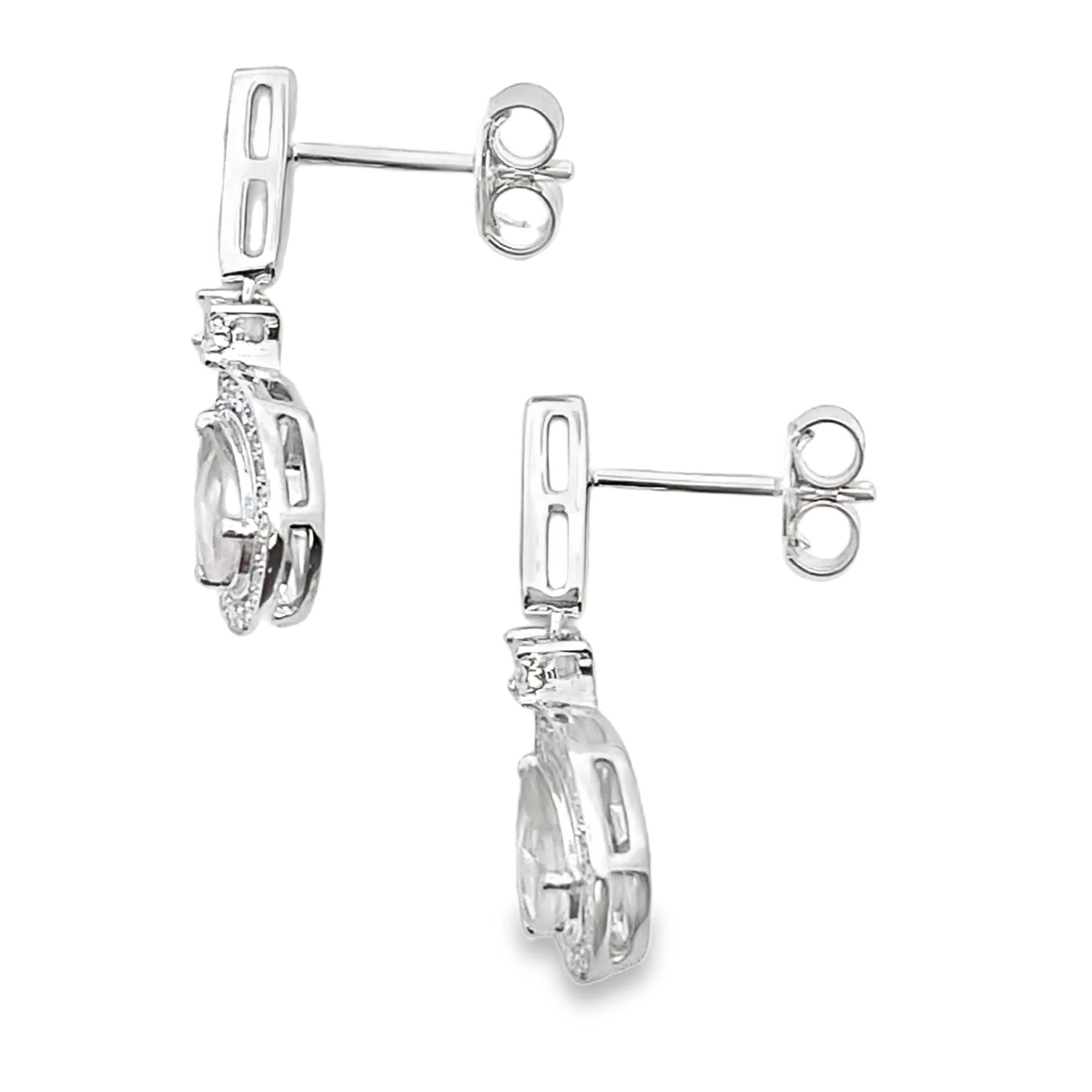 Rose Quartz Diamond Dangle Earrings 10KT White Gold - Image 2
