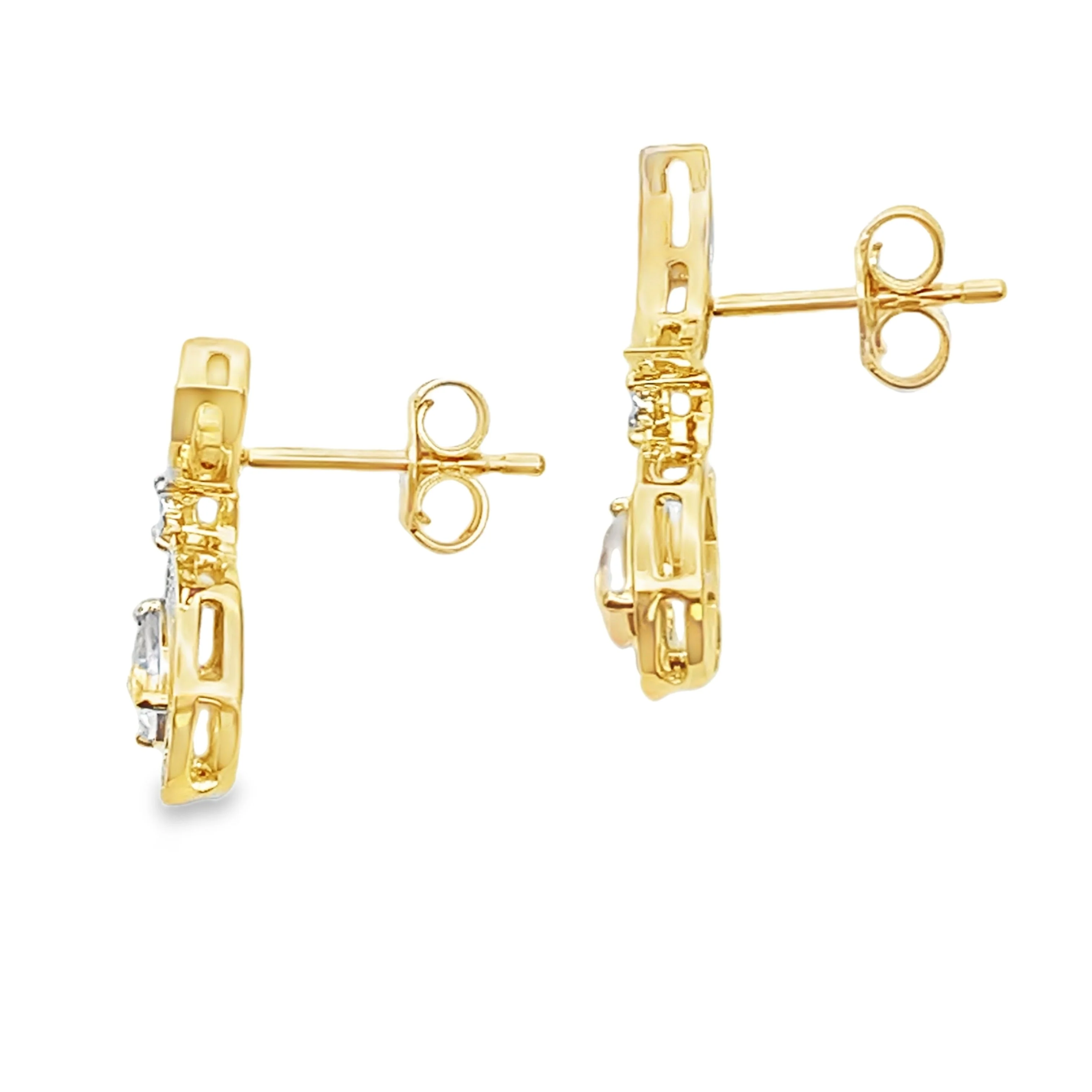 Rose Quartz Diamond Dangle Earrings 10KT Yellow Gold - Image 2