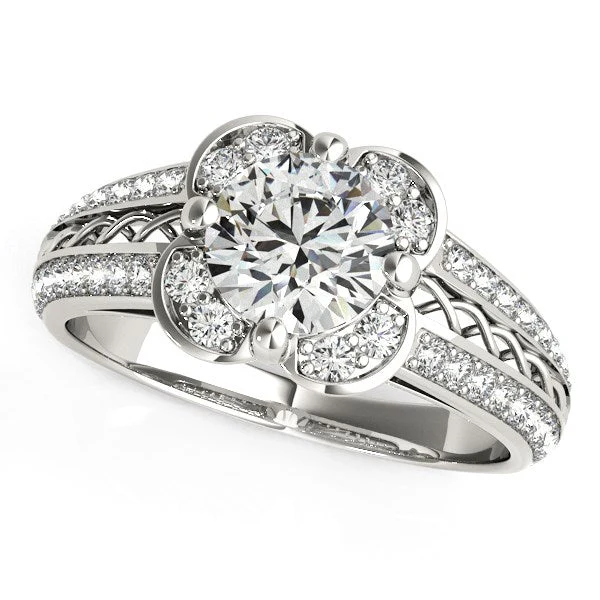 Round Diamond Floral Motif Engagement Ring in 14k White Gold (1 3/8 cttw) - Image 3