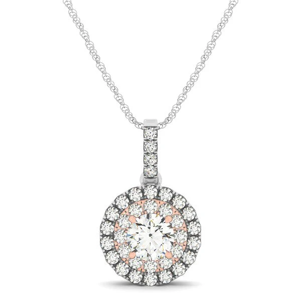 Round Shape Halo Diamond Pendant in 14k White and Rose Gold (1/2 cttw) - Image 5