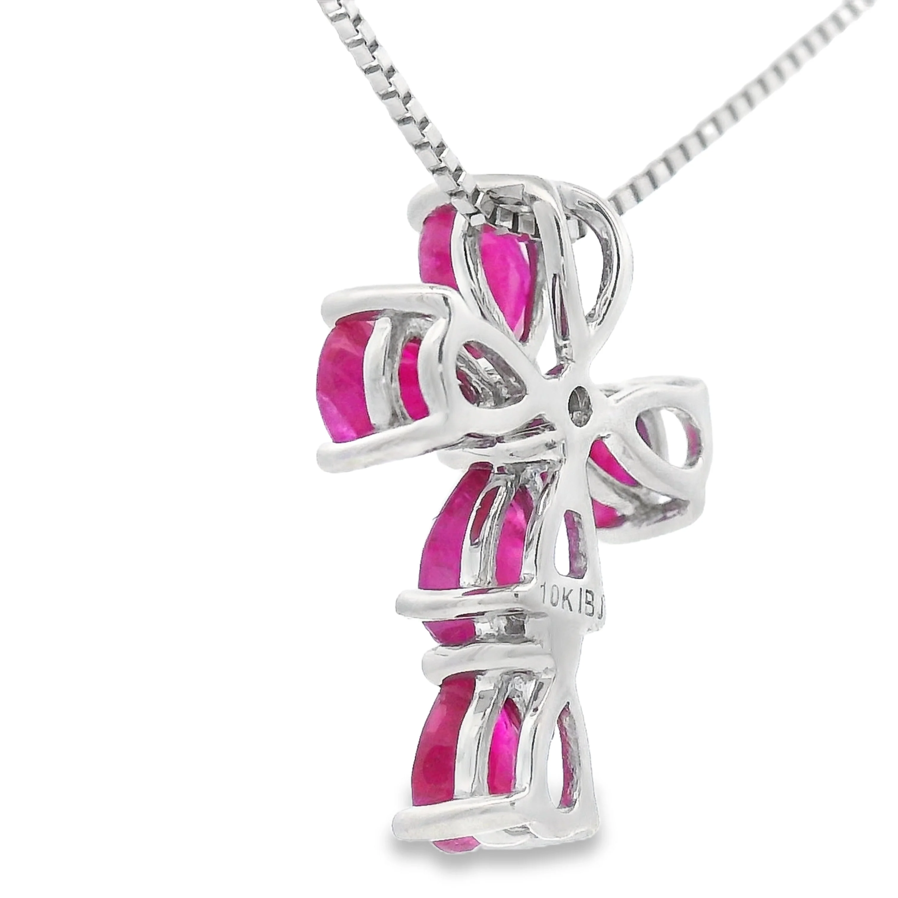 Ruby Diamond Cross Religious Pendant 10KT White Gold - Image 2