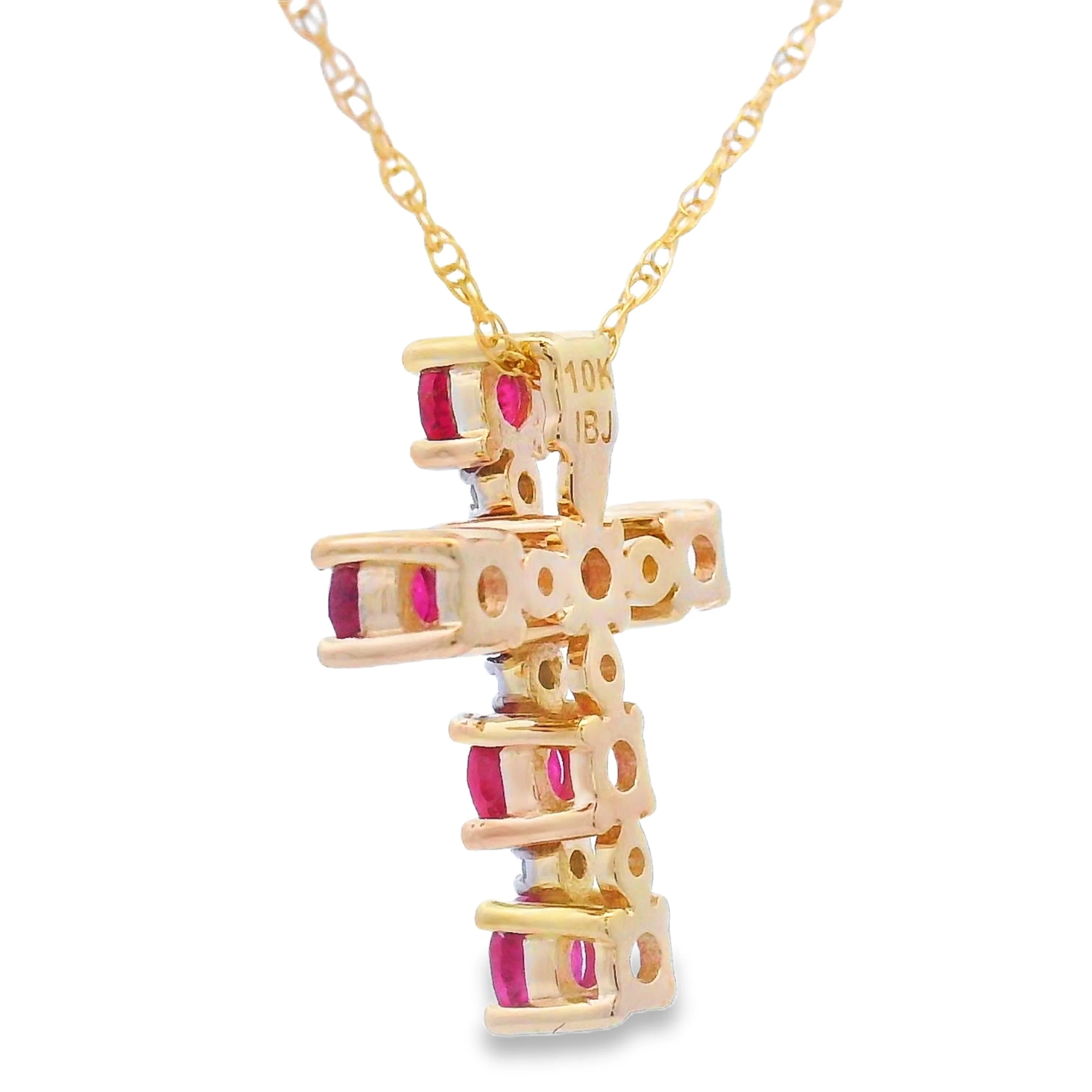 Ruby Diamond Cross Religious Pendant 10KT Yellow Gold - Image 2