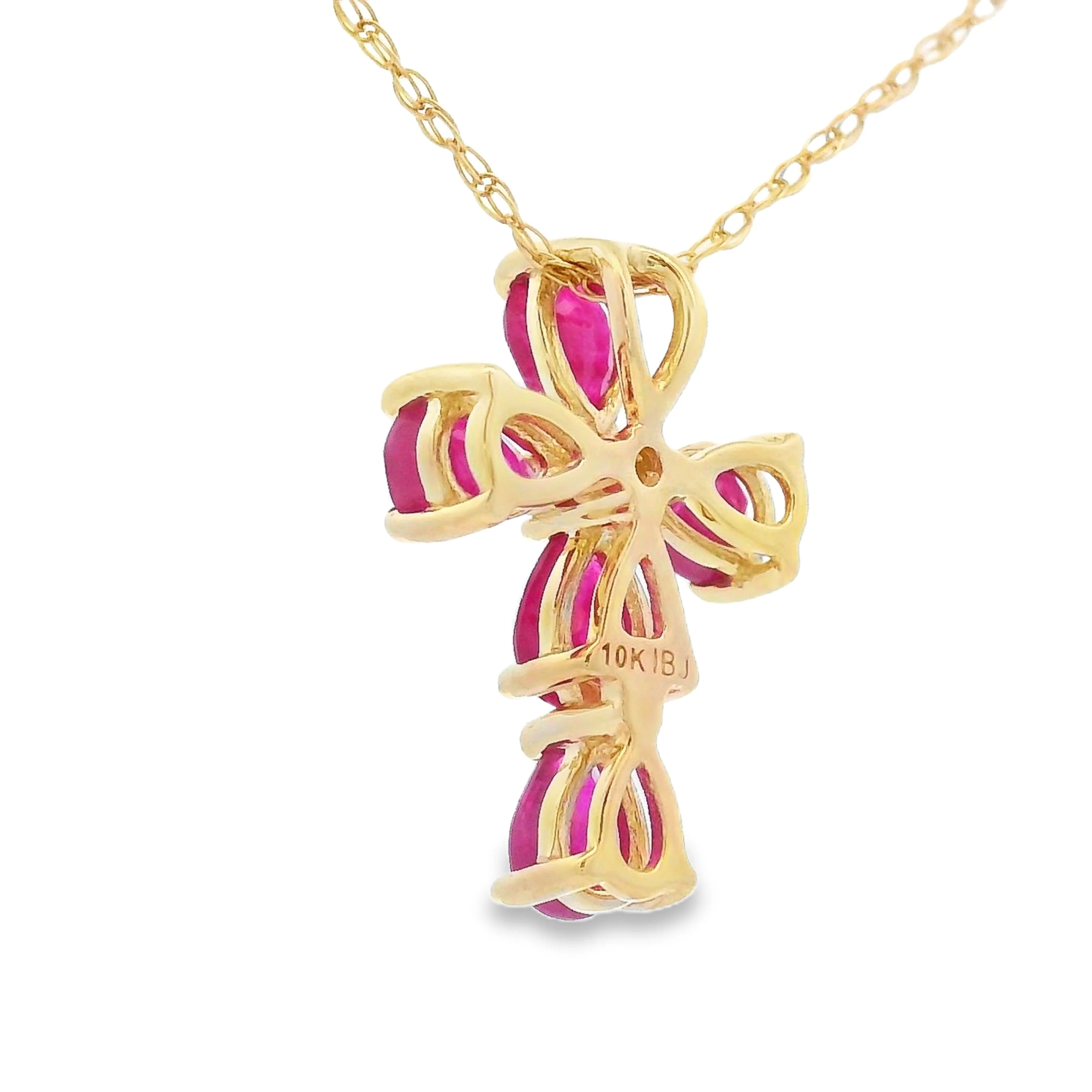 Ruby Diamond Cross Religious Pendant 10KT Yellow Gold - Image 2