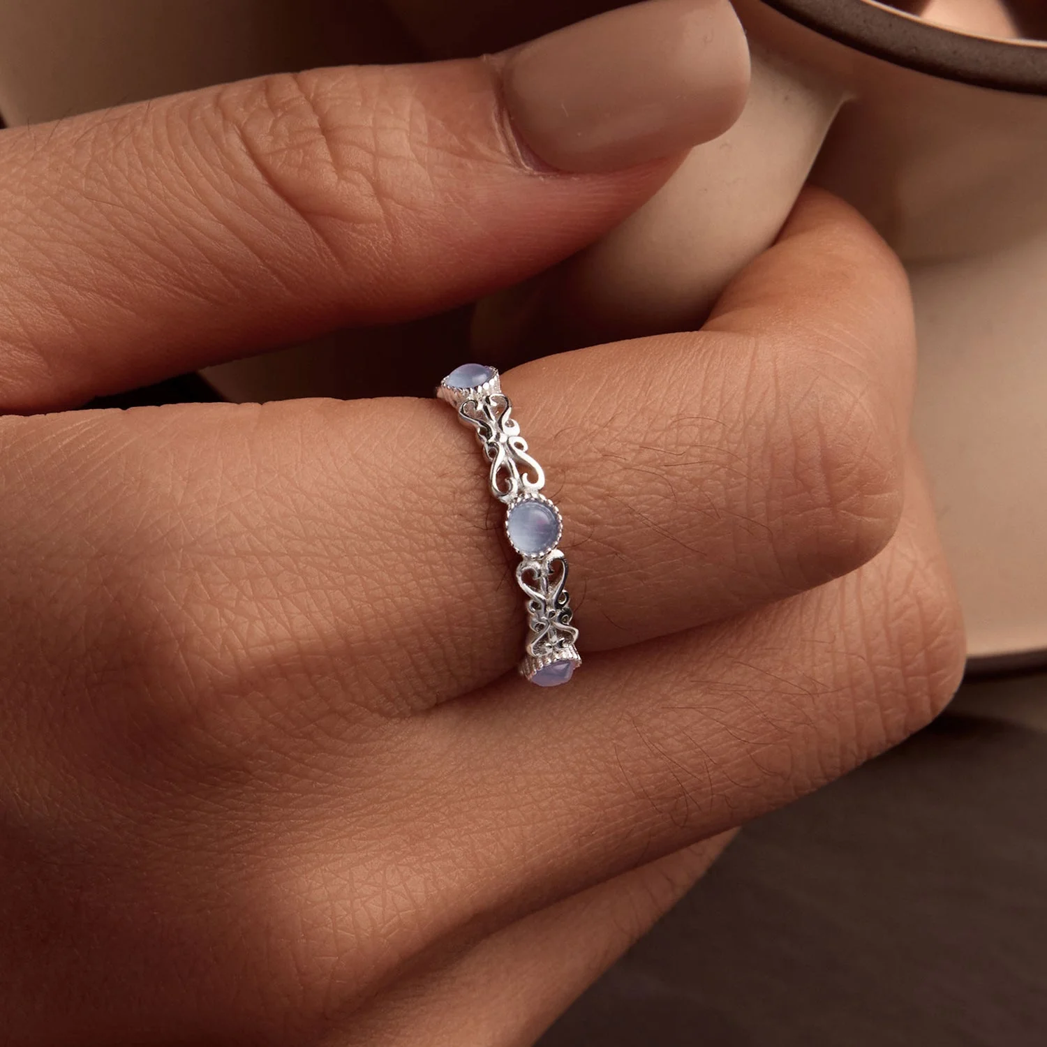 S925 Sterling Silver 4mm Plated Platinum Ring for Women Size 6.0 - Image 6