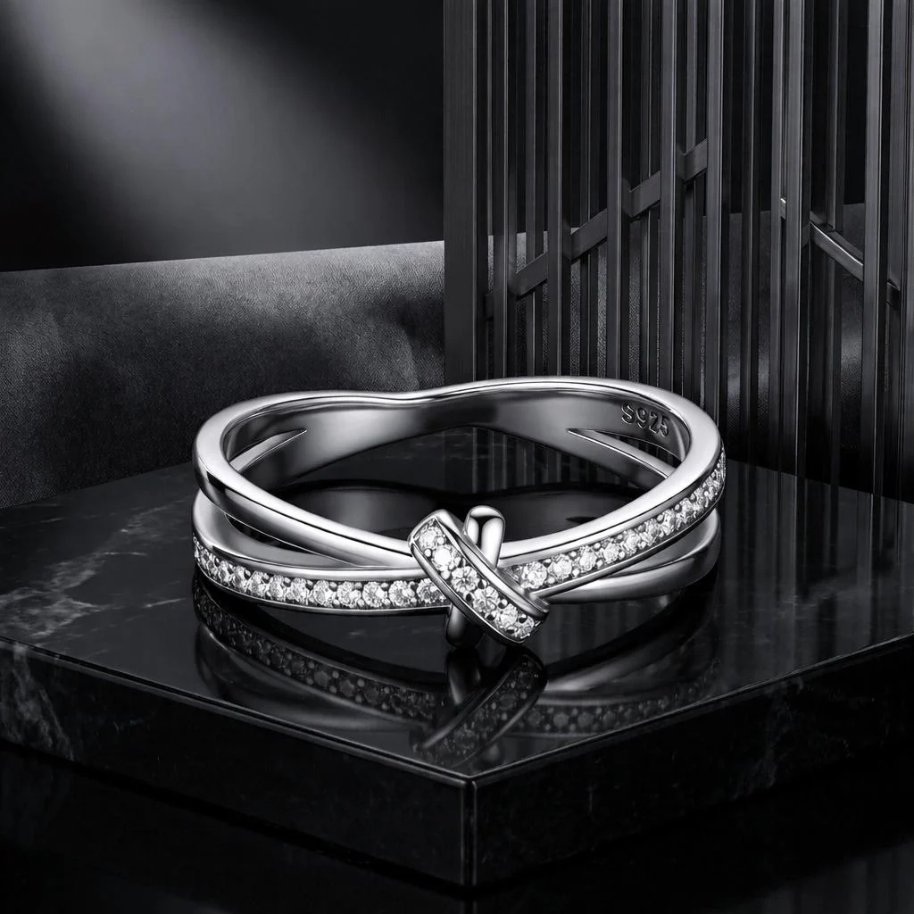 S925 Sterling Silver Oxidized Pavé Setting CZ Ring Size 6 for Women - Image 2