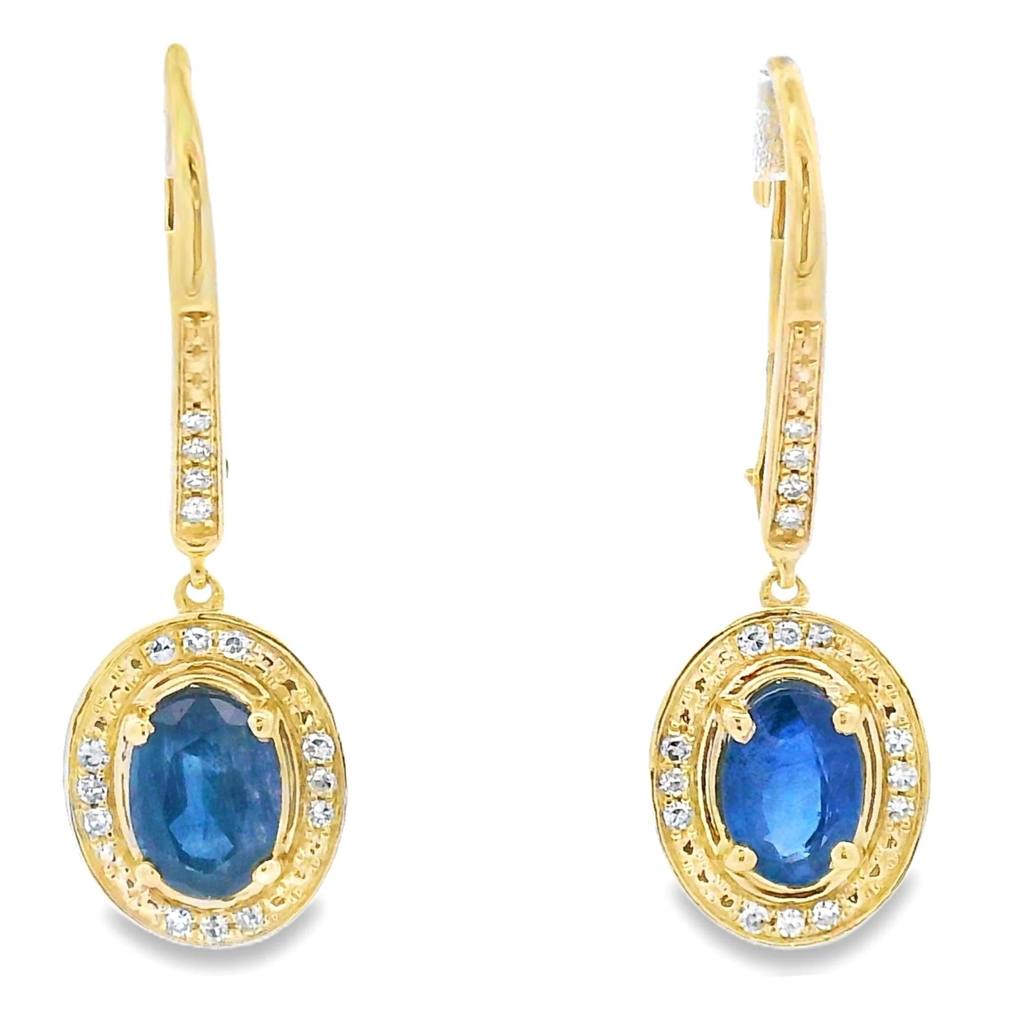 Sapphire Diamond Dangle Earrings 10KT Yellow Gold