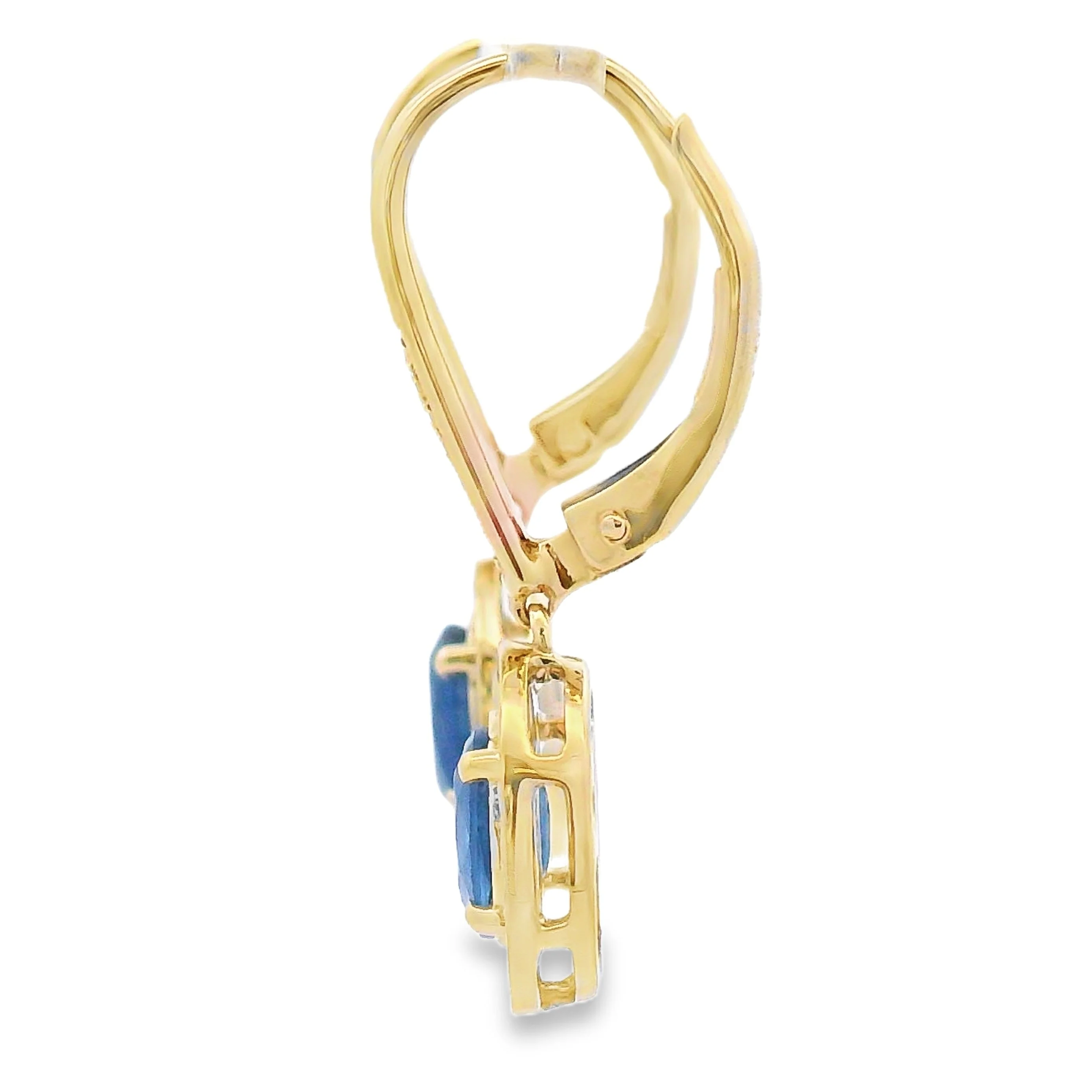 Sapphire Diamond Dangle Earrings 10KT Yellow Gold - Image 2