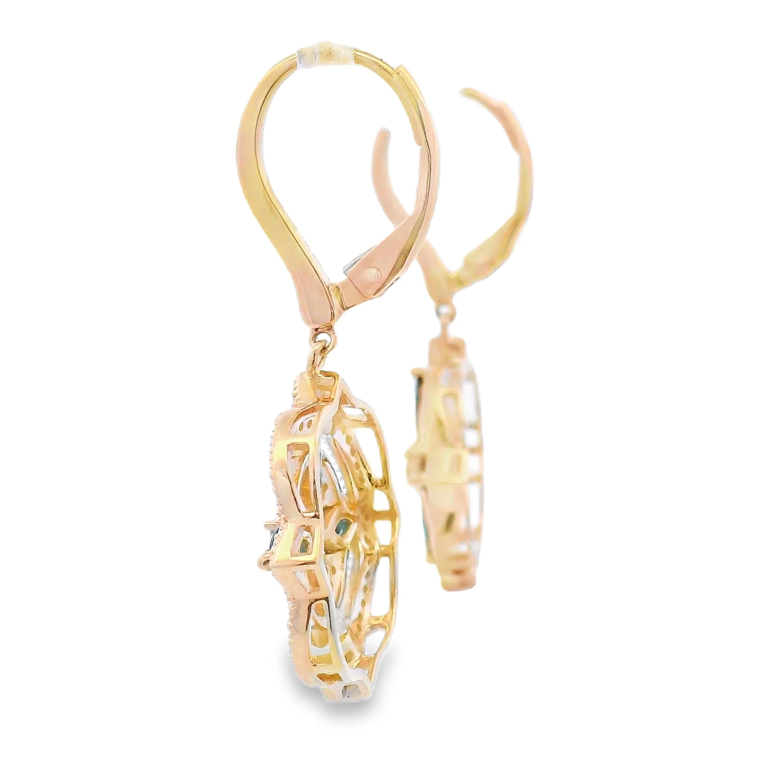 Sapphire Diamond Dangle Earrings 14KT Yellow Gold - Image 2