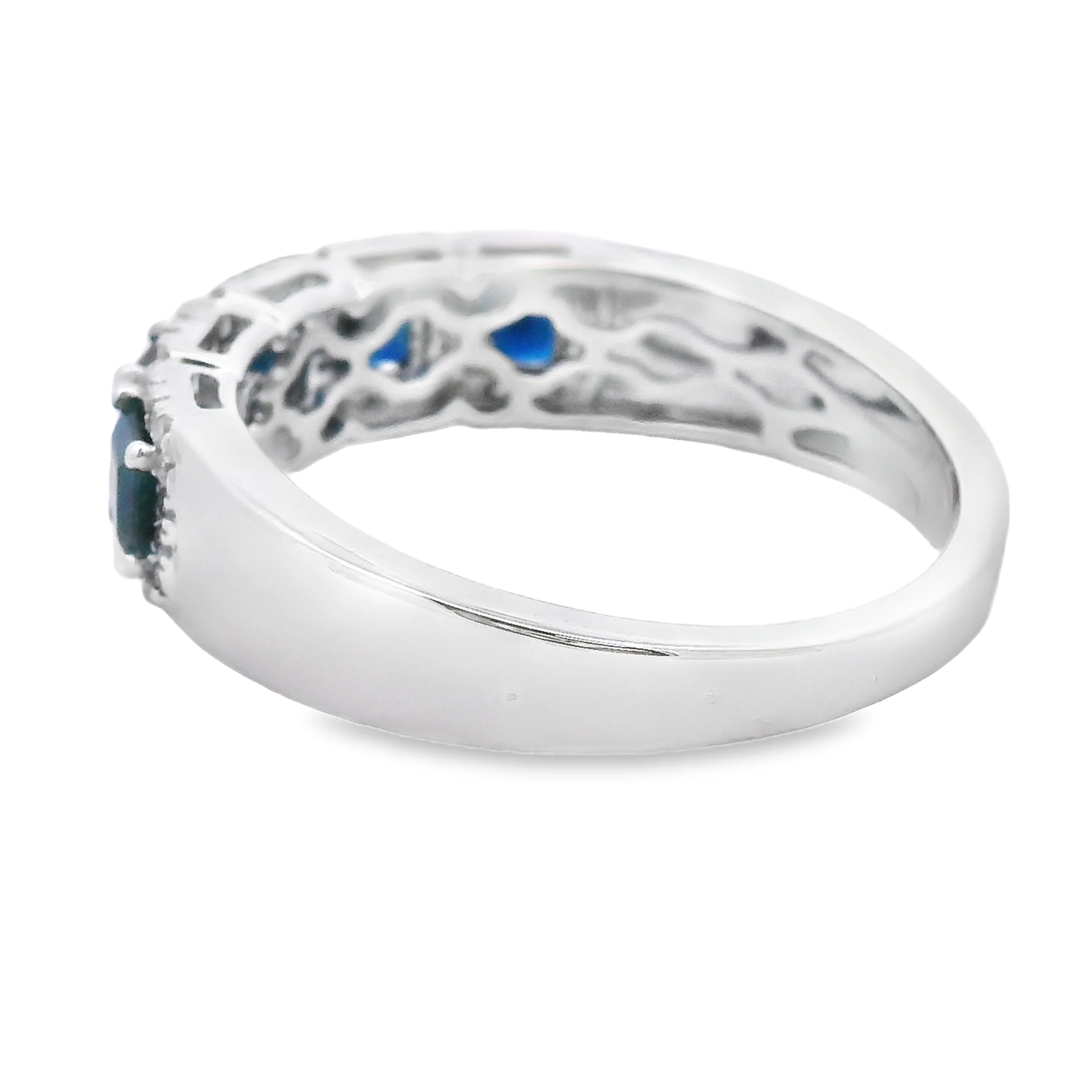 Sapphire Diamond Wedding Band Ring 10KT White Gold - Image 2