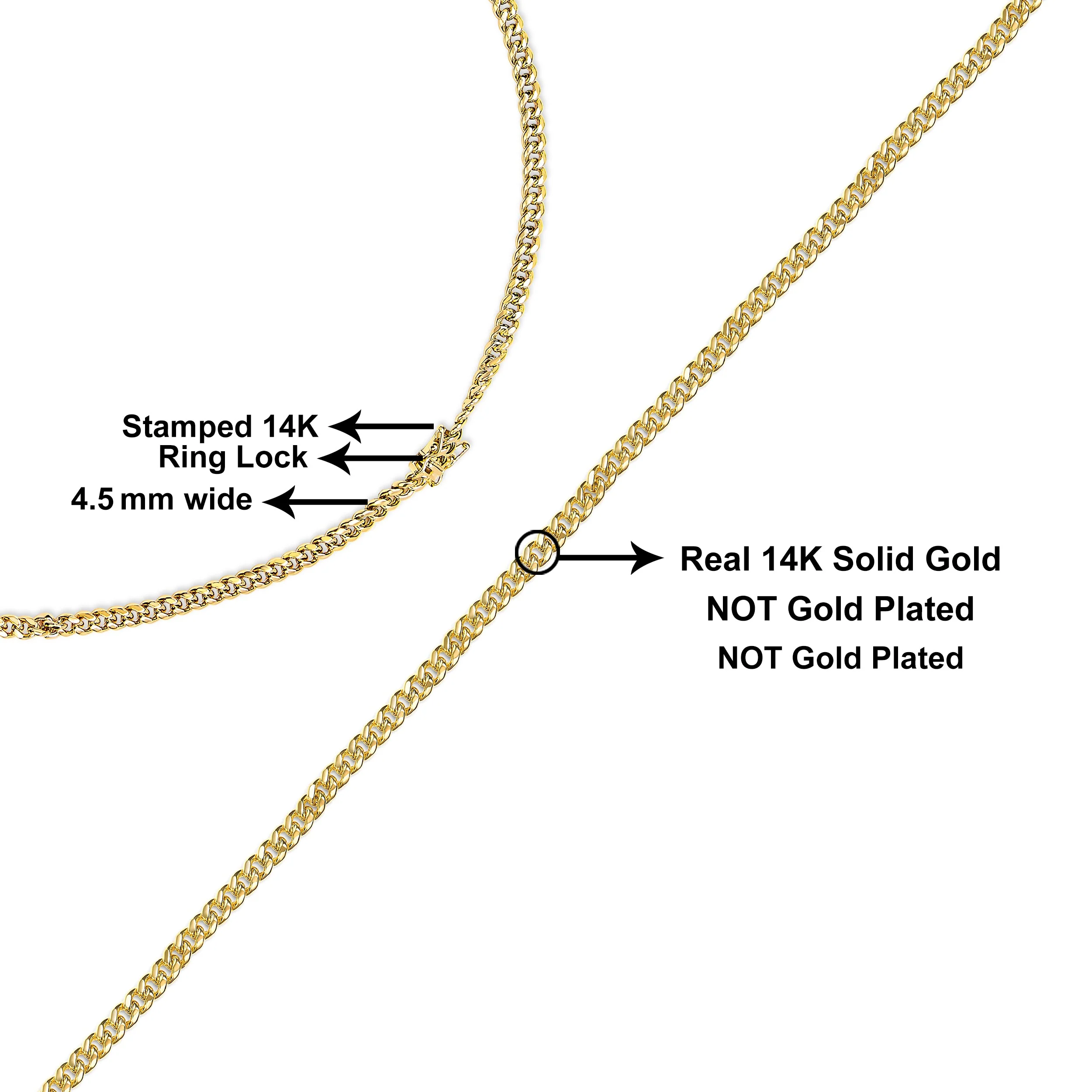 Semi-Solid 14K Yellow Gold 4.5mm Miami Cuban Chain Necklace - Unisex Chain - 22 Inches - Image 10