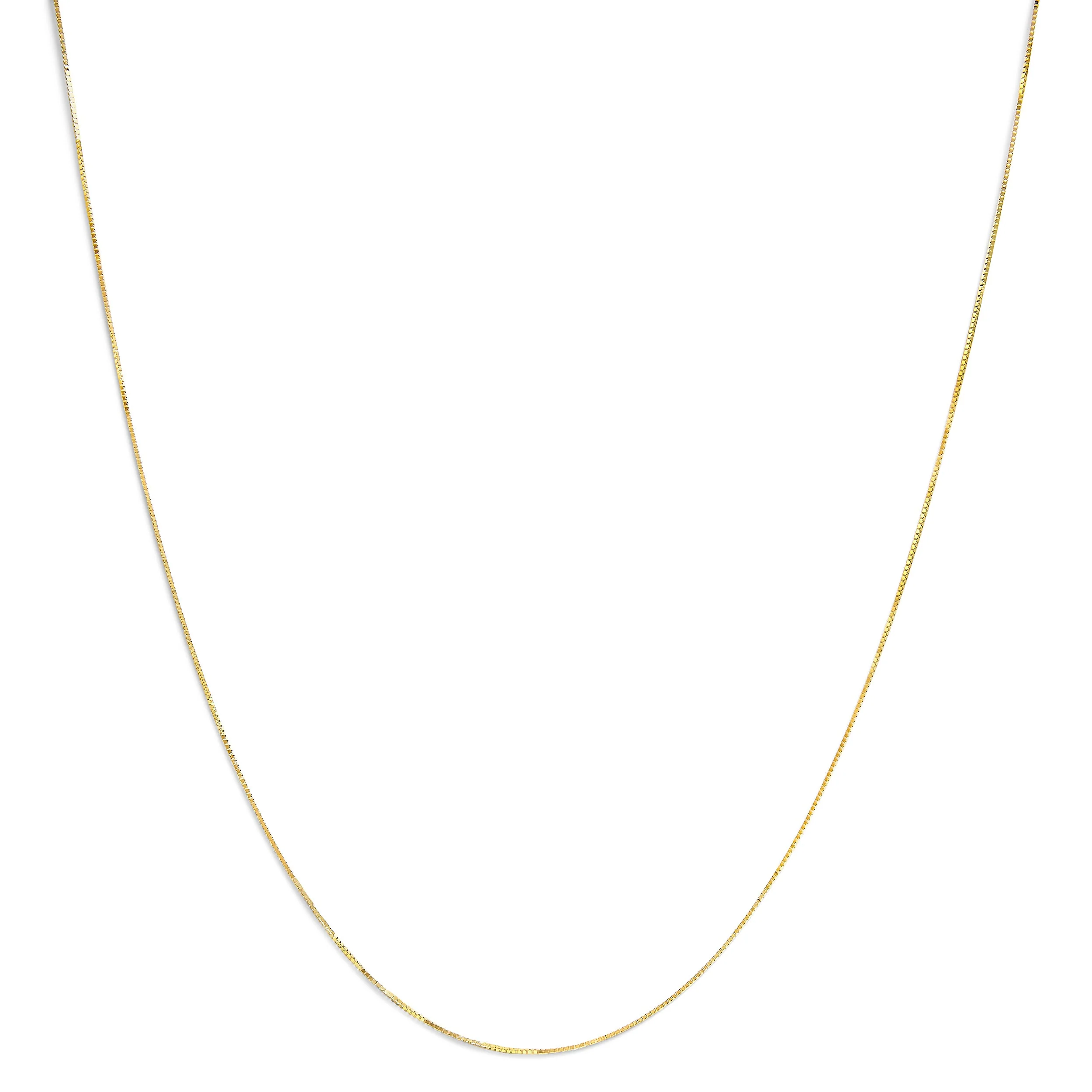 Solid 14K Yellow Gold 0.75mm Classic Box Chain Necklace. Unisex Chain - Size 16 Inches