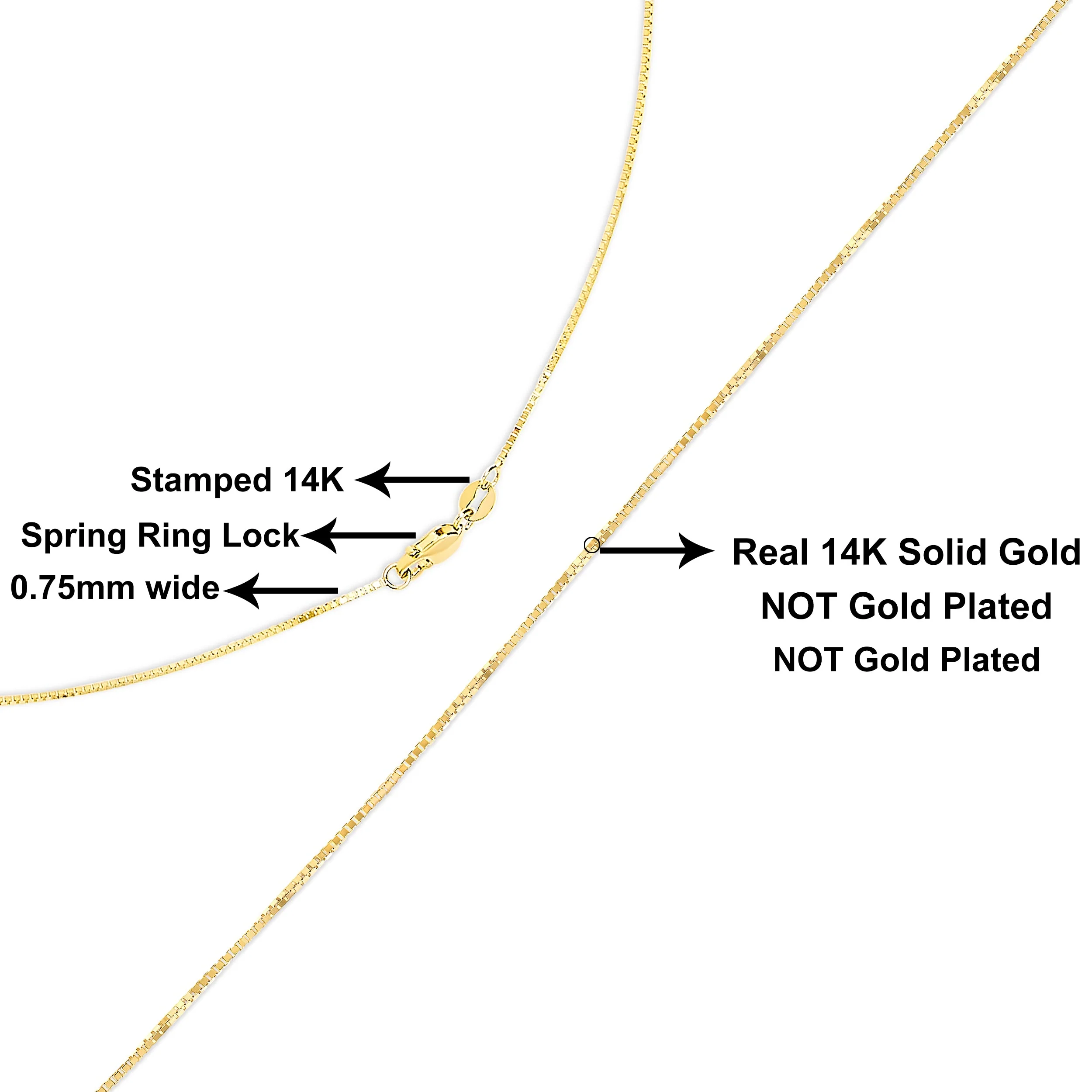 Solid 14K Yellow Gold 0.75mm Classic Box Chain Necklace. Unisex Chain - Size 16 Inches - Image 10