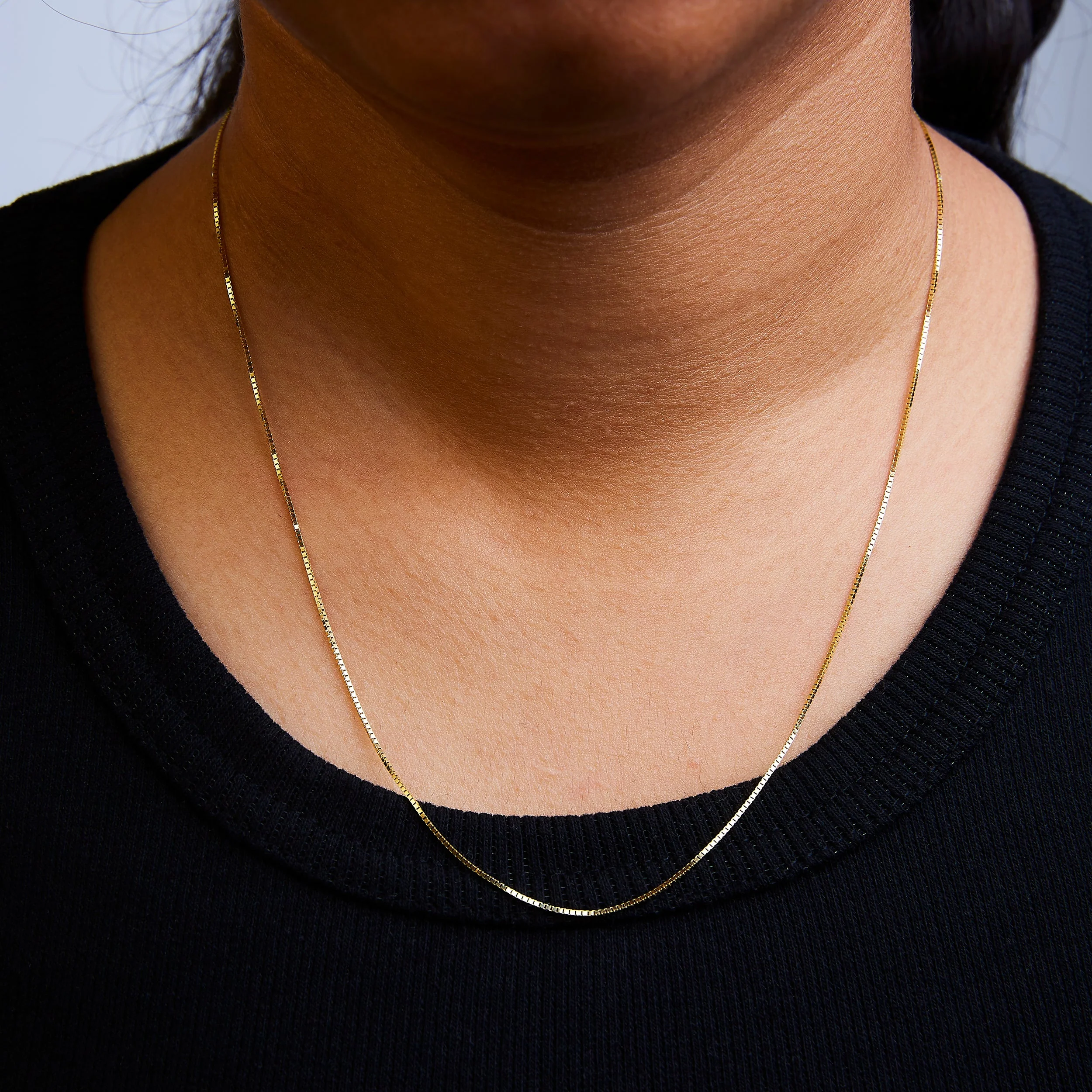 Solid 14K Yellow Gold 0.75mm Classic Box Chain Necklace. Unisex Chain - Size 16 Inches - Image 5