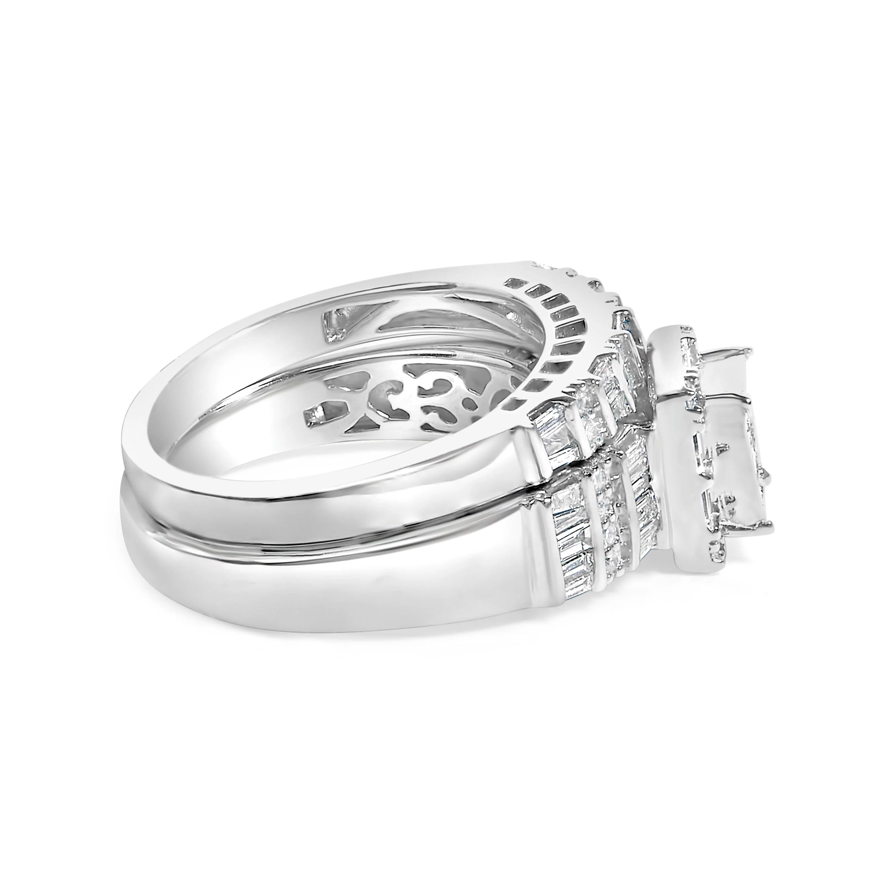 Sterling Silver 1.0 Cttw Diamond Composite Head Bridal Engagement Ring Set - Image 2