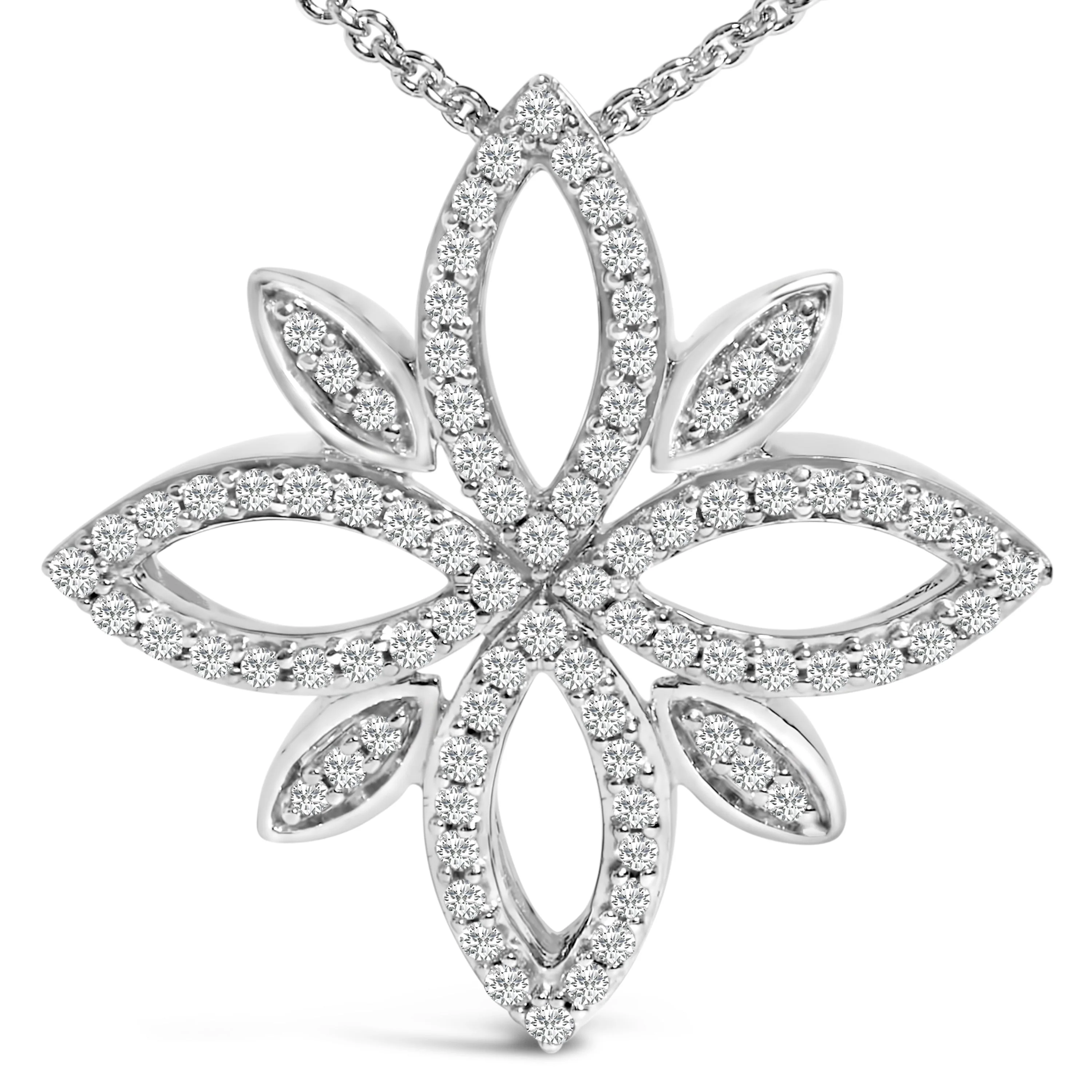 Sterling Silver 1/2 Cttw Diamond Floral Cross Pendant Necklace - Image 2