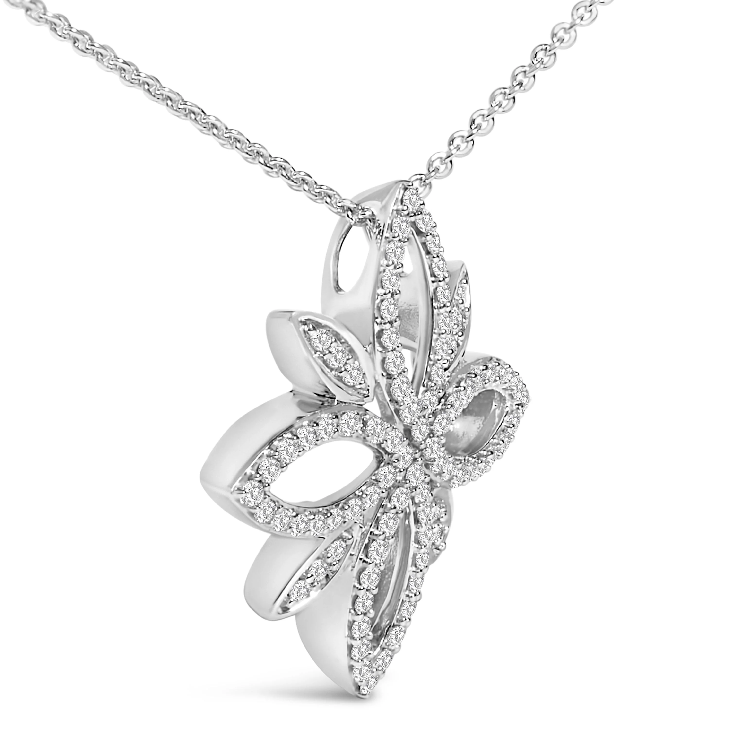 Sterling Silver 1/2 Cttw Diamond Floral Cross Pendant Necklace - Image 3