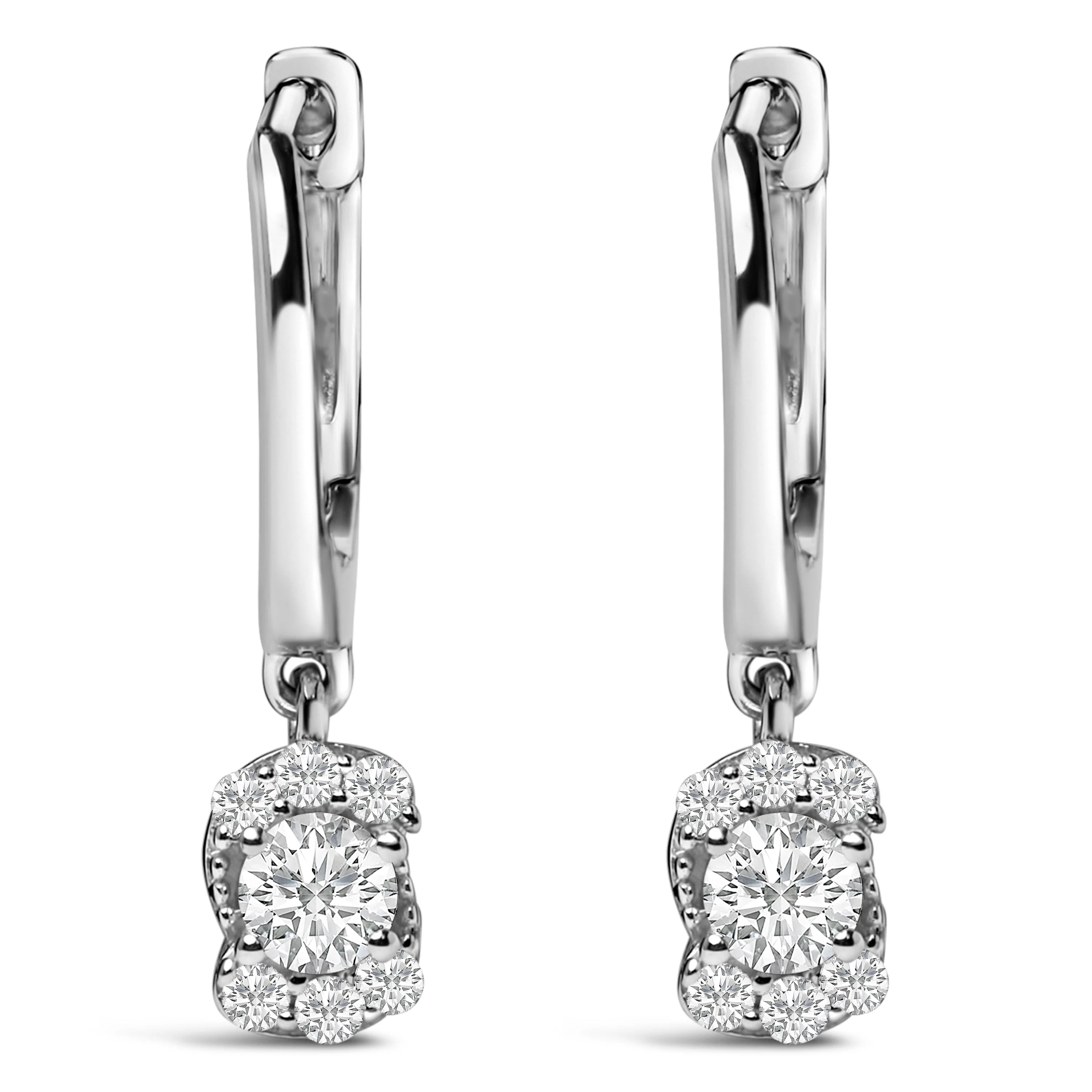 Sterling Silver 1/2 Cttw Lab Grown Diamond Floral Cluster Drop Earrings