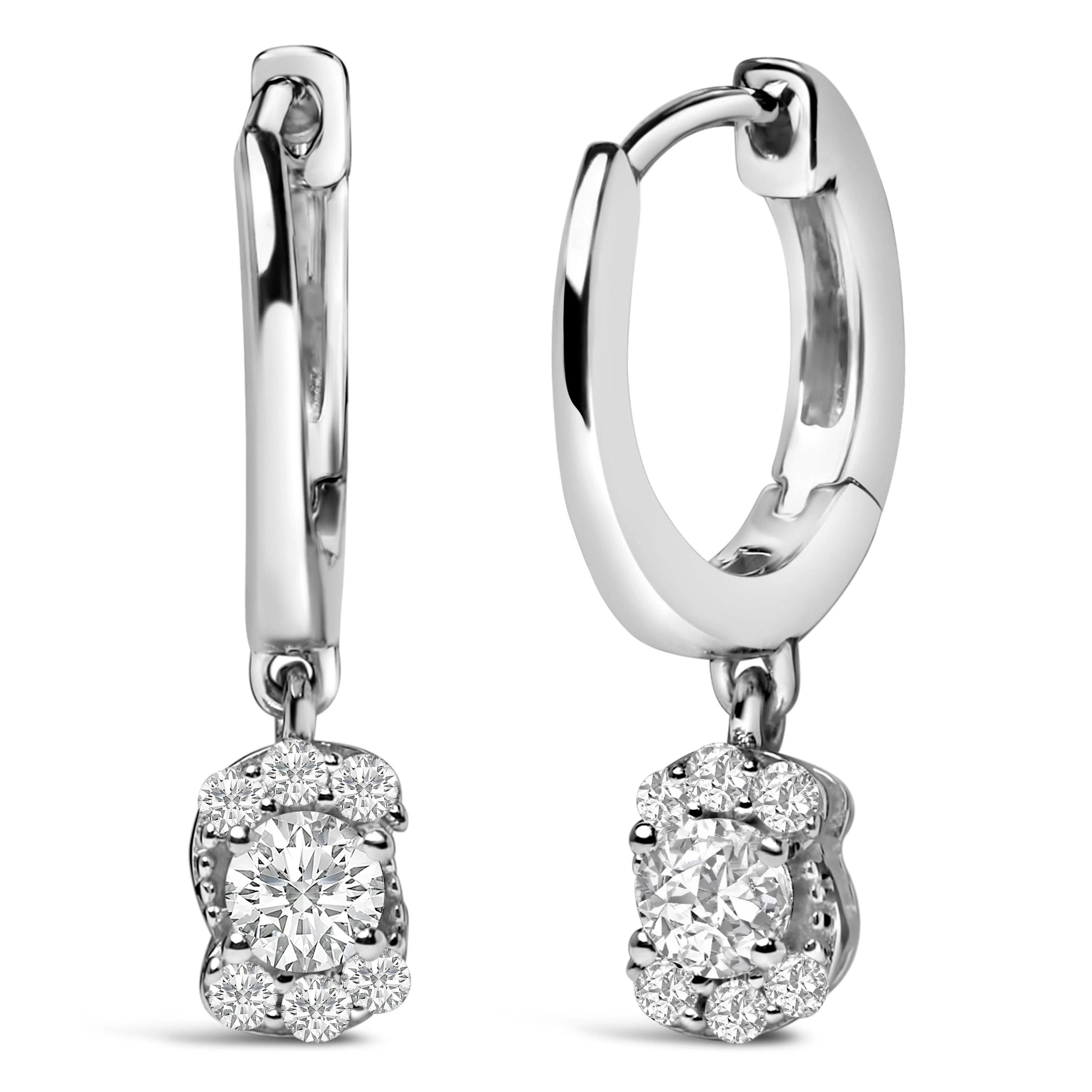 Sterling Silver 1/2 Cttw Lab Grown Diamond Floral Cluster Drop Earrings - Image 2