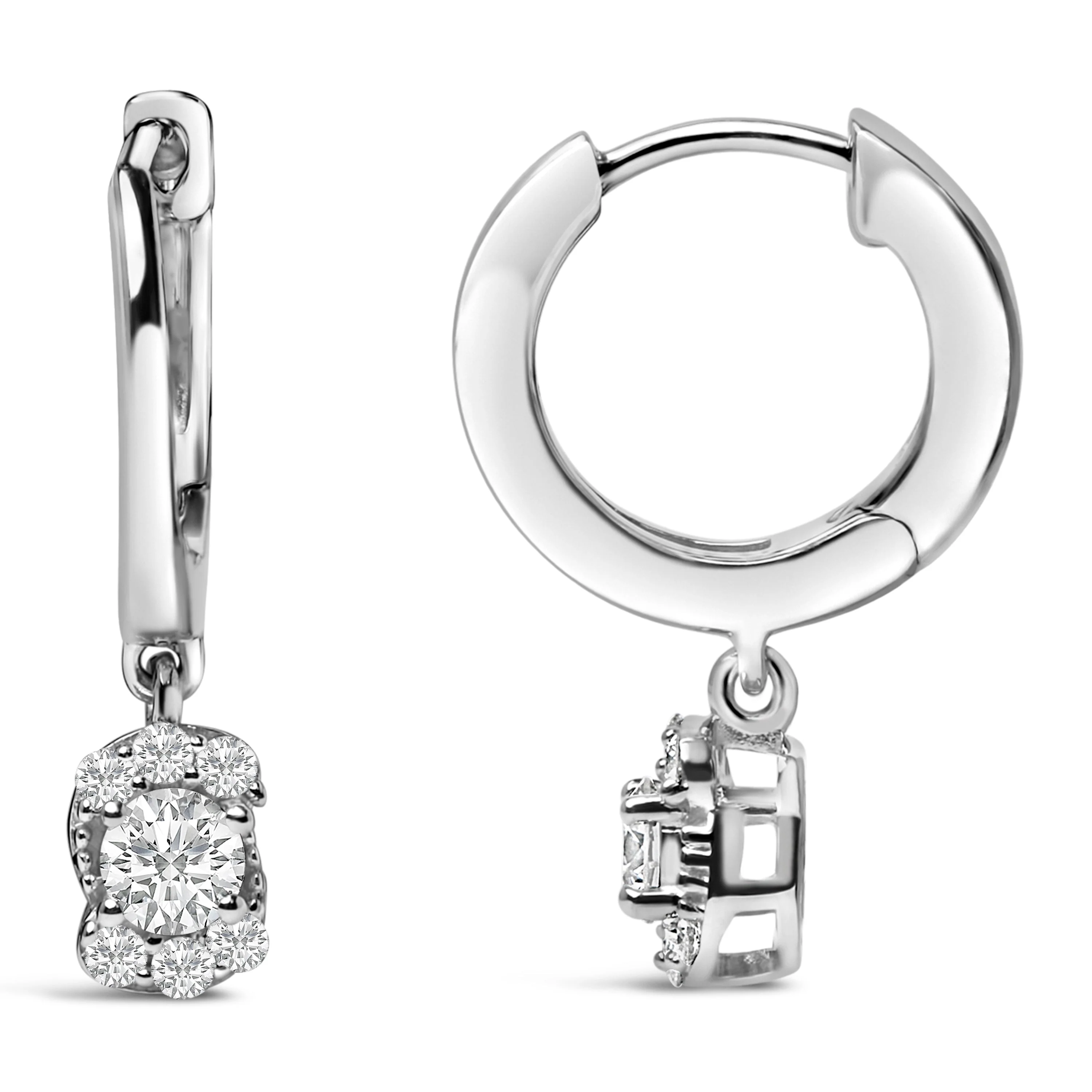 Sterling Silver 1/2 Cttw Lab Grown Diamond Floral Cluster Drop Earrings - Image 3