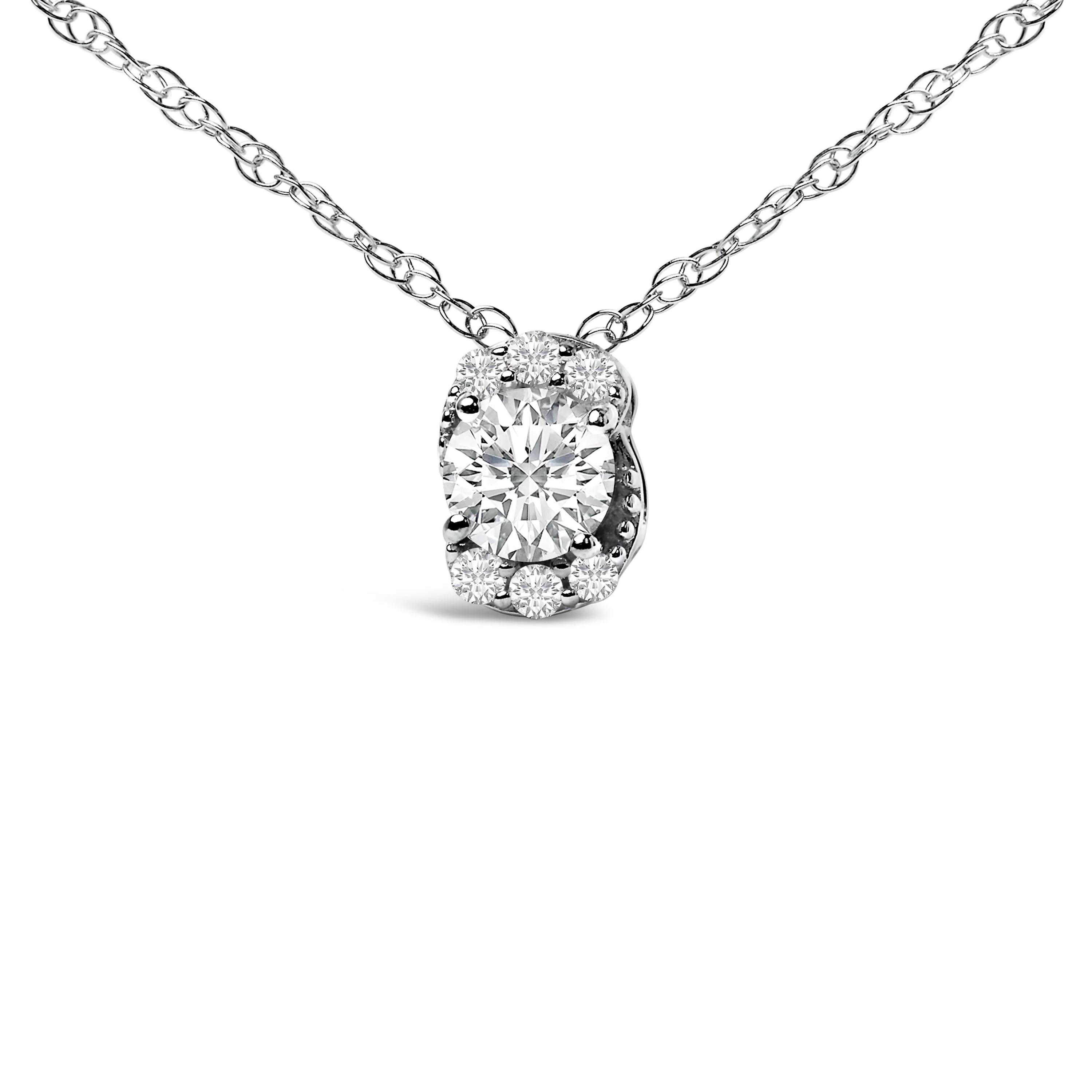Sterling Silver 1/2 Cttw Lab Grown Diamond Oval Halo Pendant Necklace - Image 2