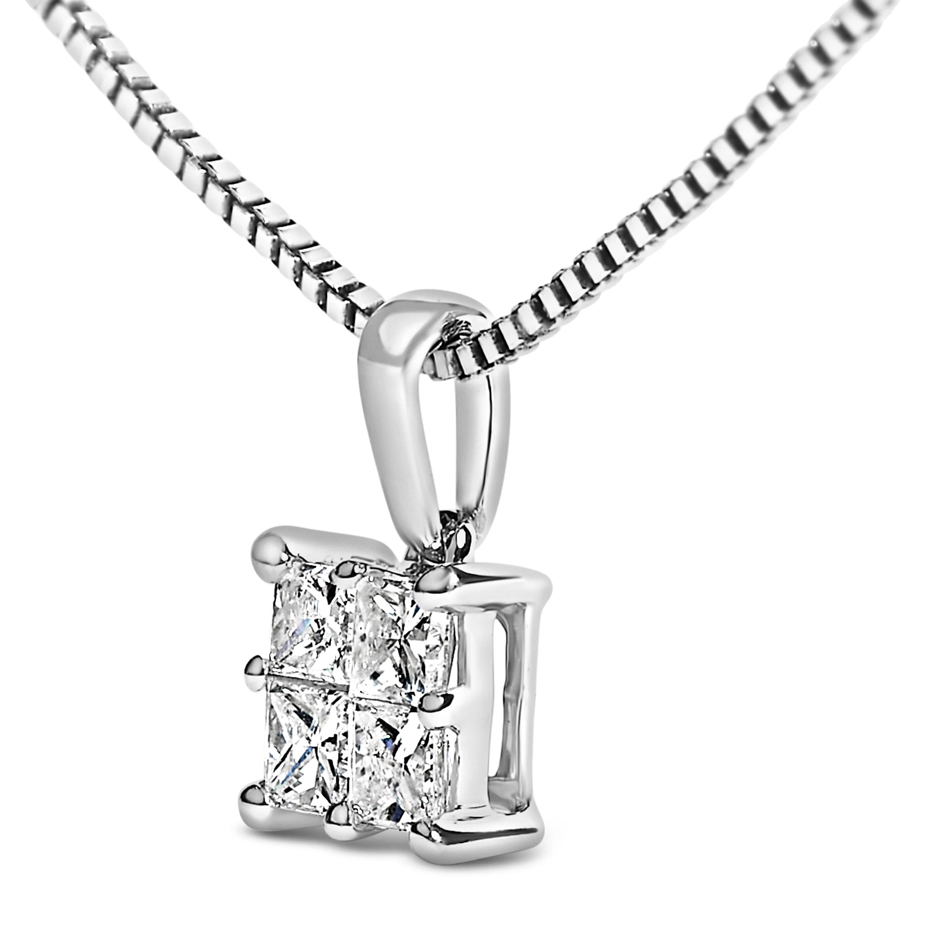 Sterling Silver 1/4 Cttw Princess Cut Diamond 4 Stone Pendant Necklace - Image 3