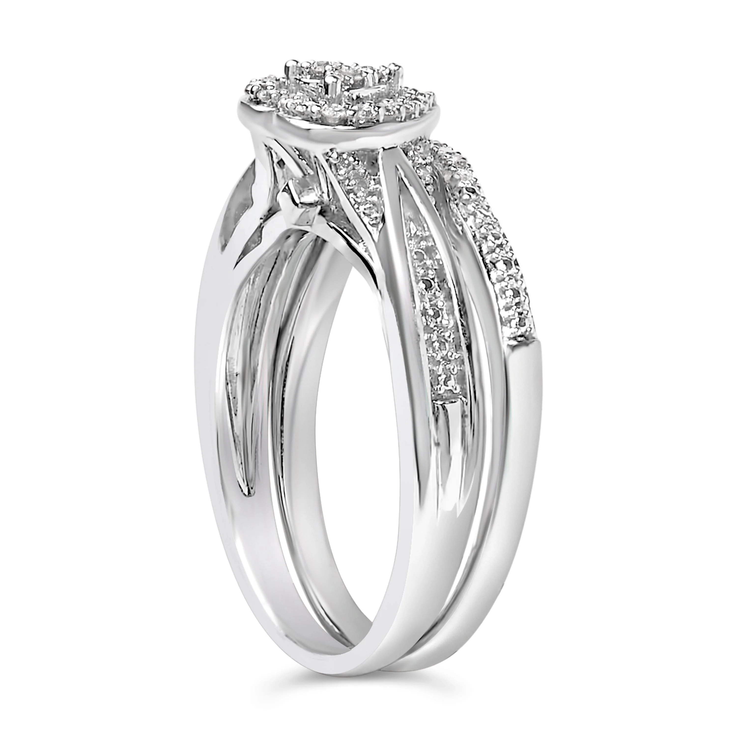 Sterling Silver 1/5 Cttw Diamond Heart Motif Bridal Set - Image 4