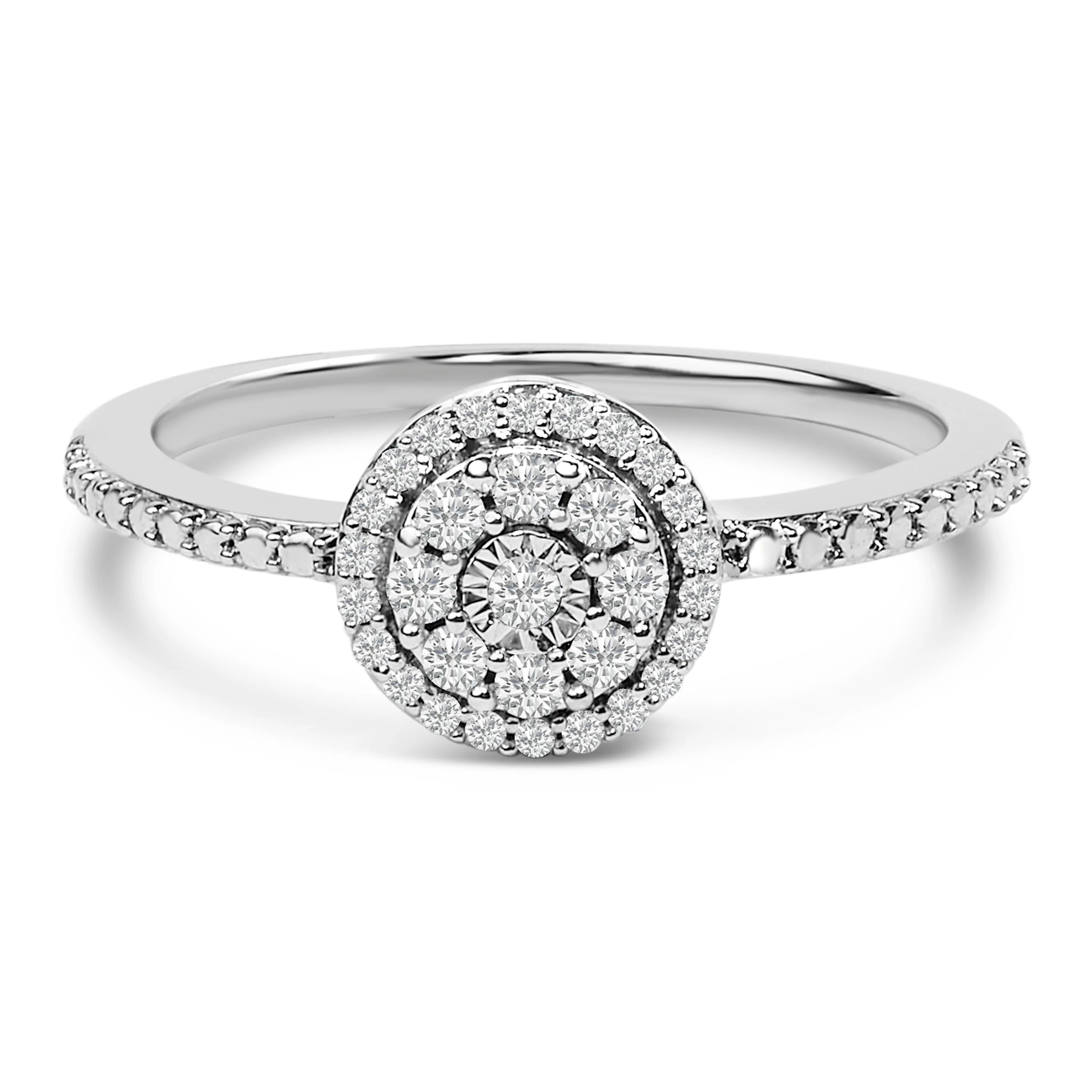 Sterling Silver 1/5 Cttw Diamond Round Motif Halo Ring