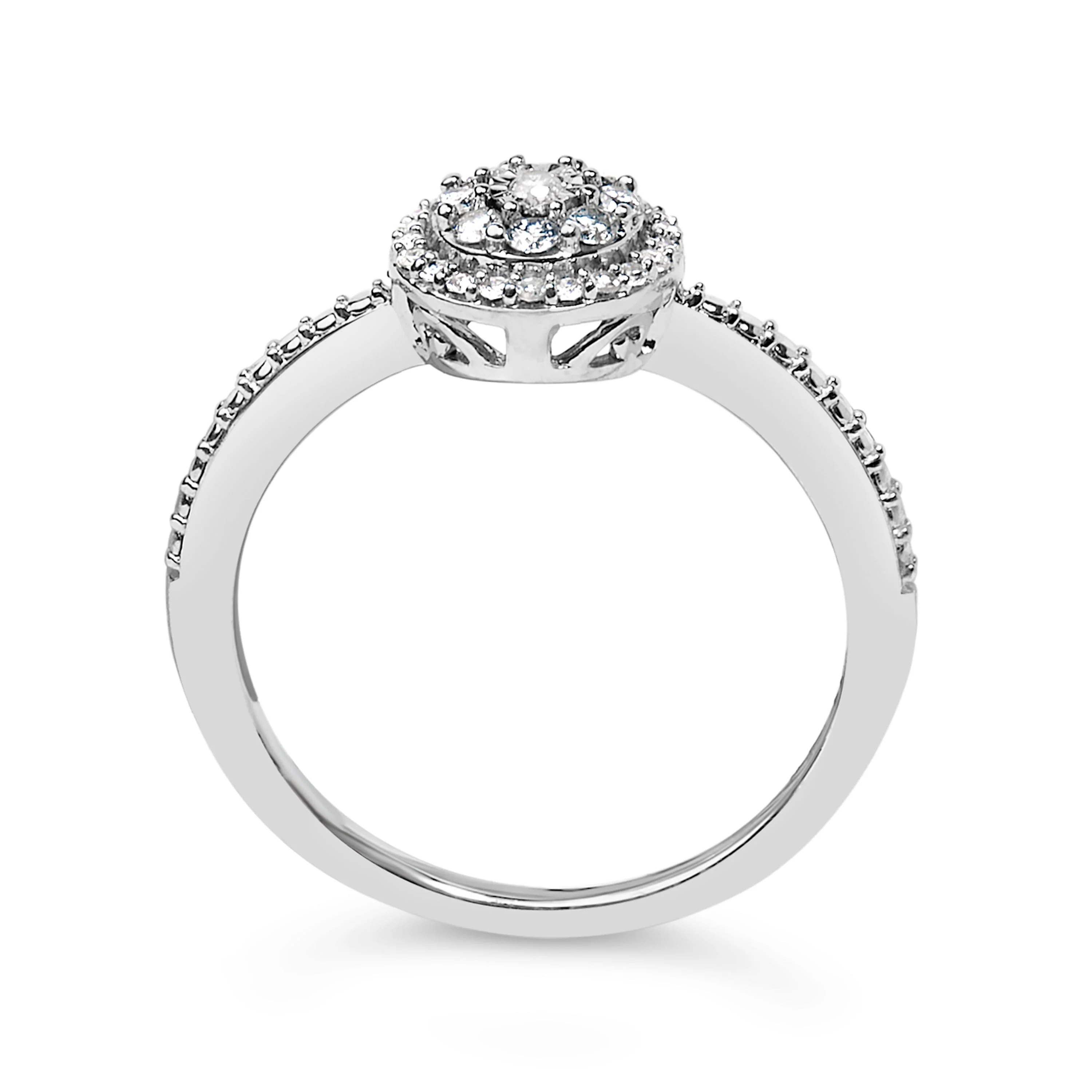 Sterling Silver 1/5 Cttw Diamond Round Motif Halo Ring - Image 5