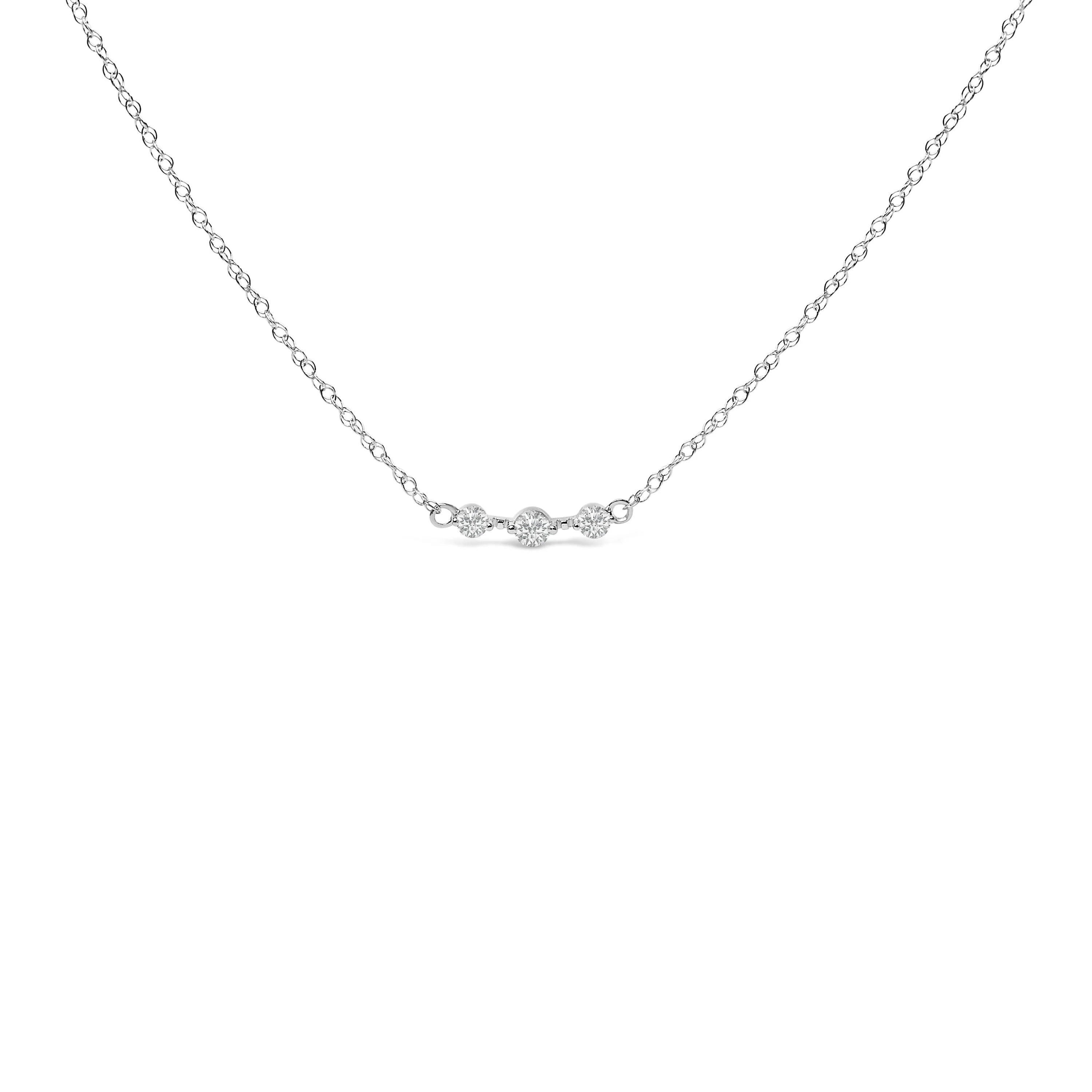 Sterling Silver 1/5 Cttw Lab Grown Diamond 3 Stone Station Necklace - Image 2