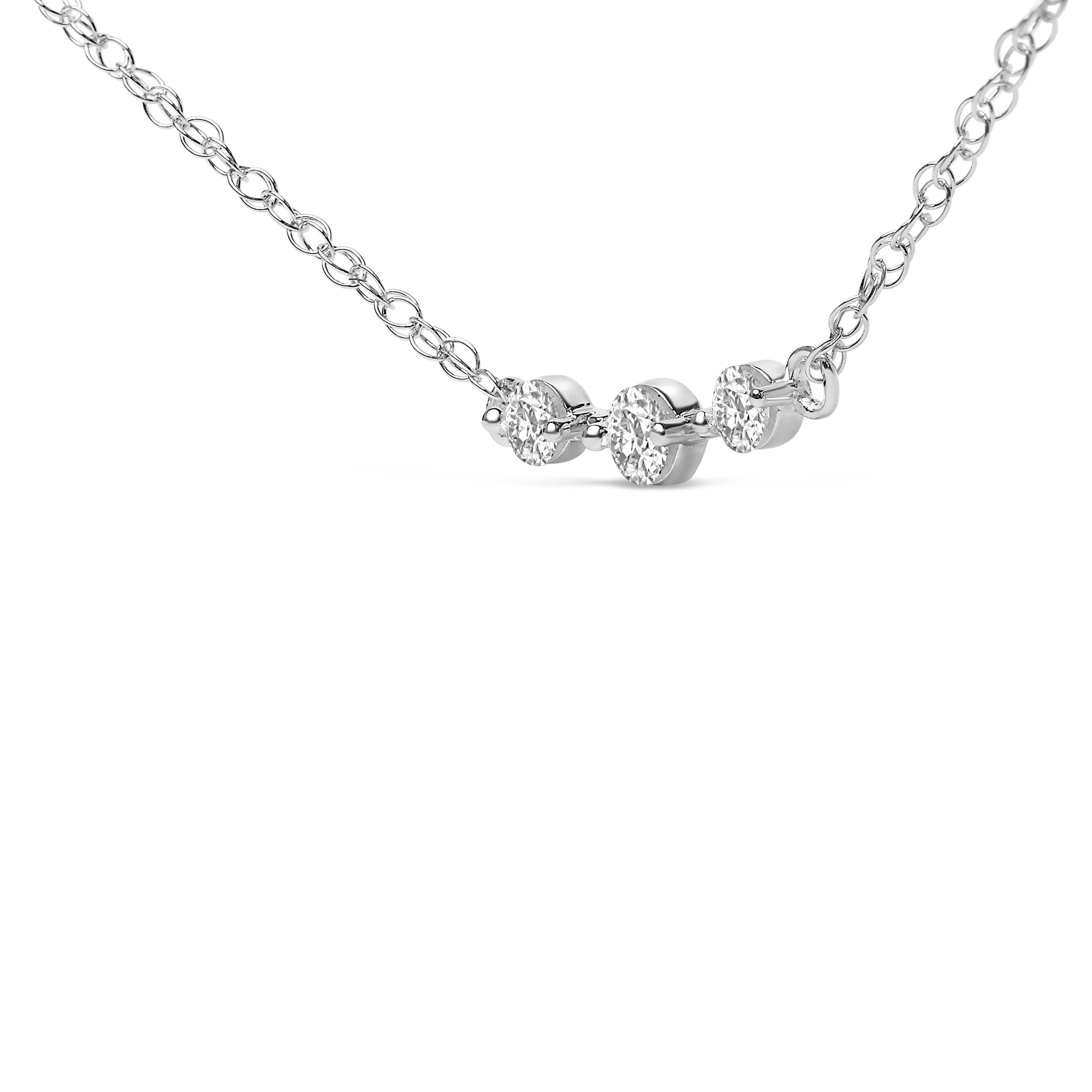 Sterling Silver 1/5 Cttw Lab Grown Diamond 3 Stone Station Necklace - Image 3