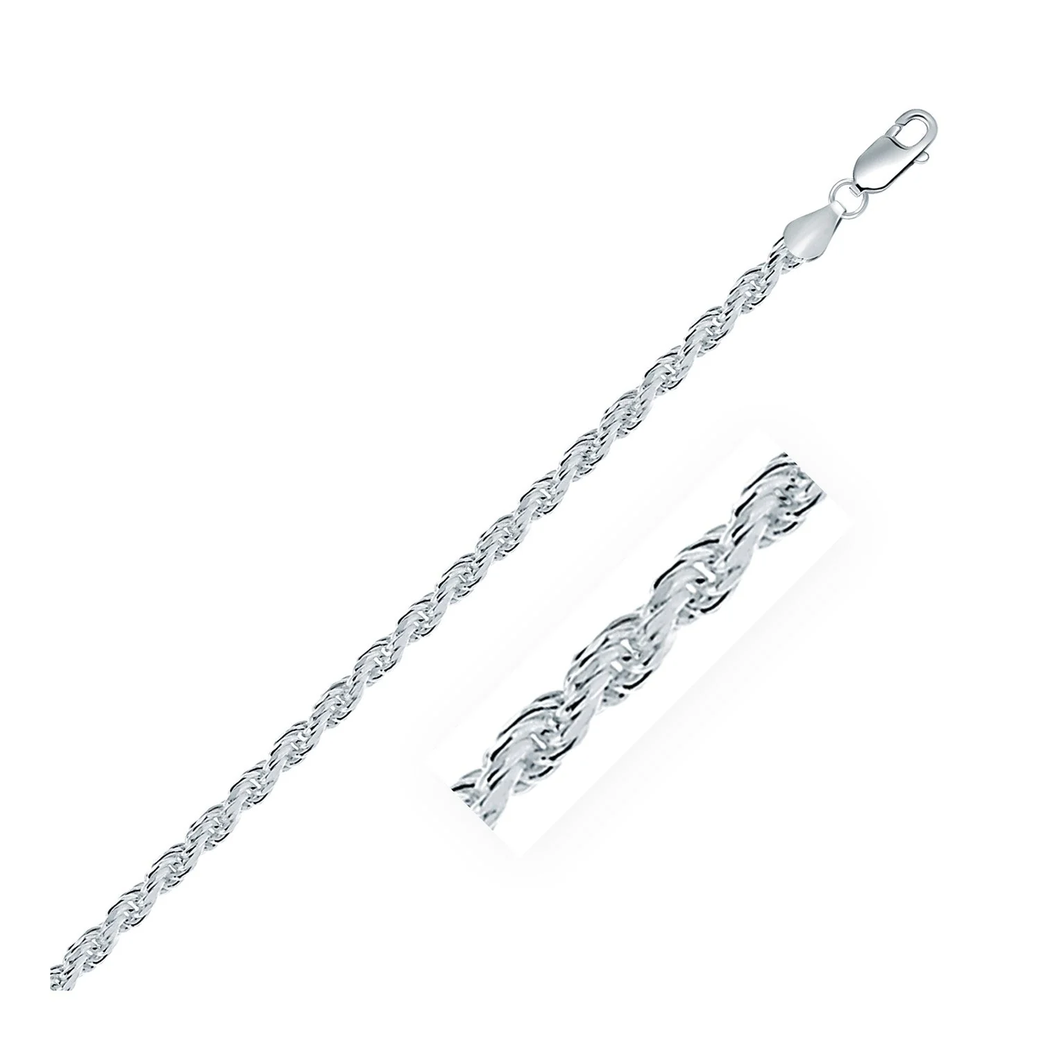 Sterling Silver 3.6mm Diamond Cut Rope Style Chain - Image 6