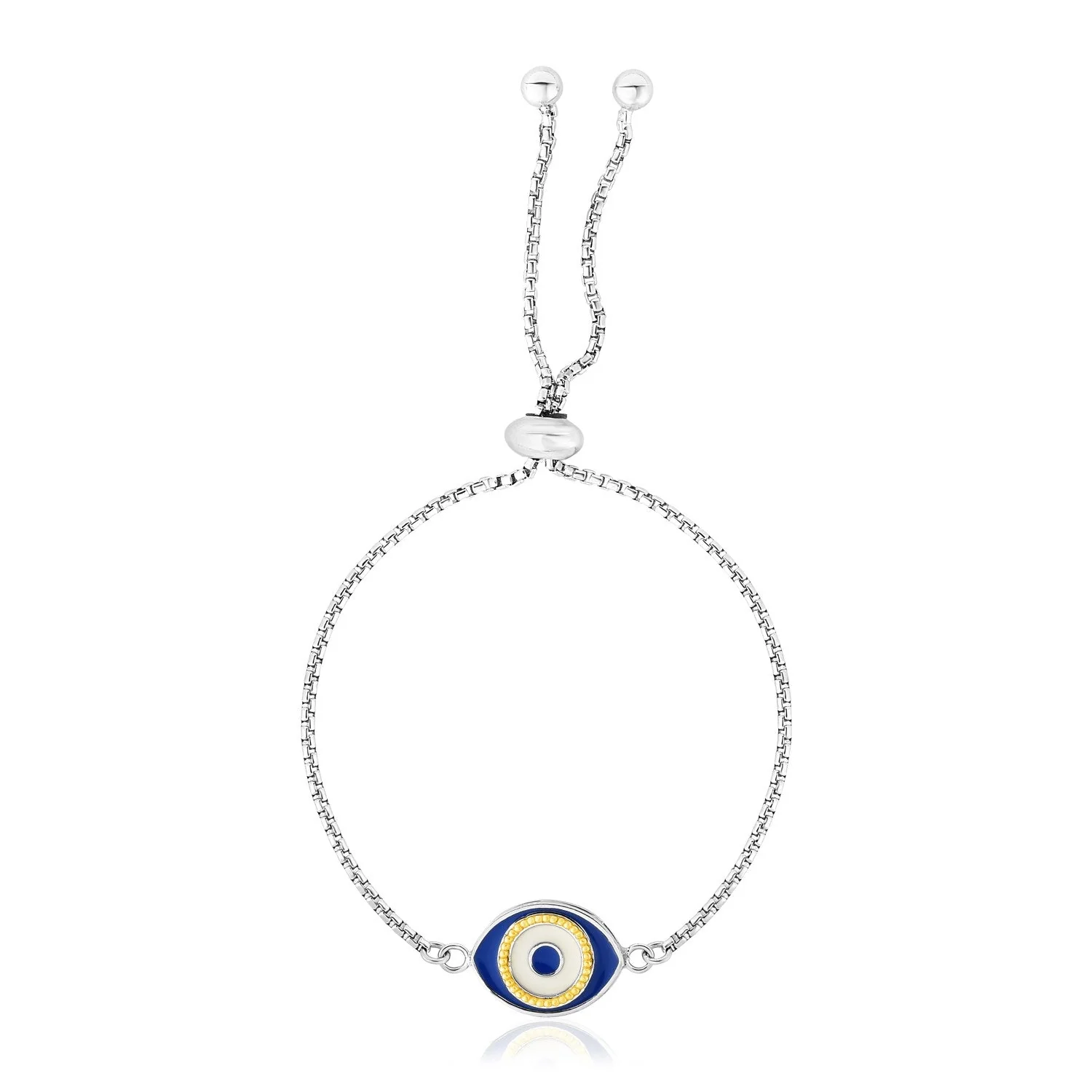 Sterling Silver Adjustable Two Toned Enameled Evil Eye Friendship Bracelet - Image 5