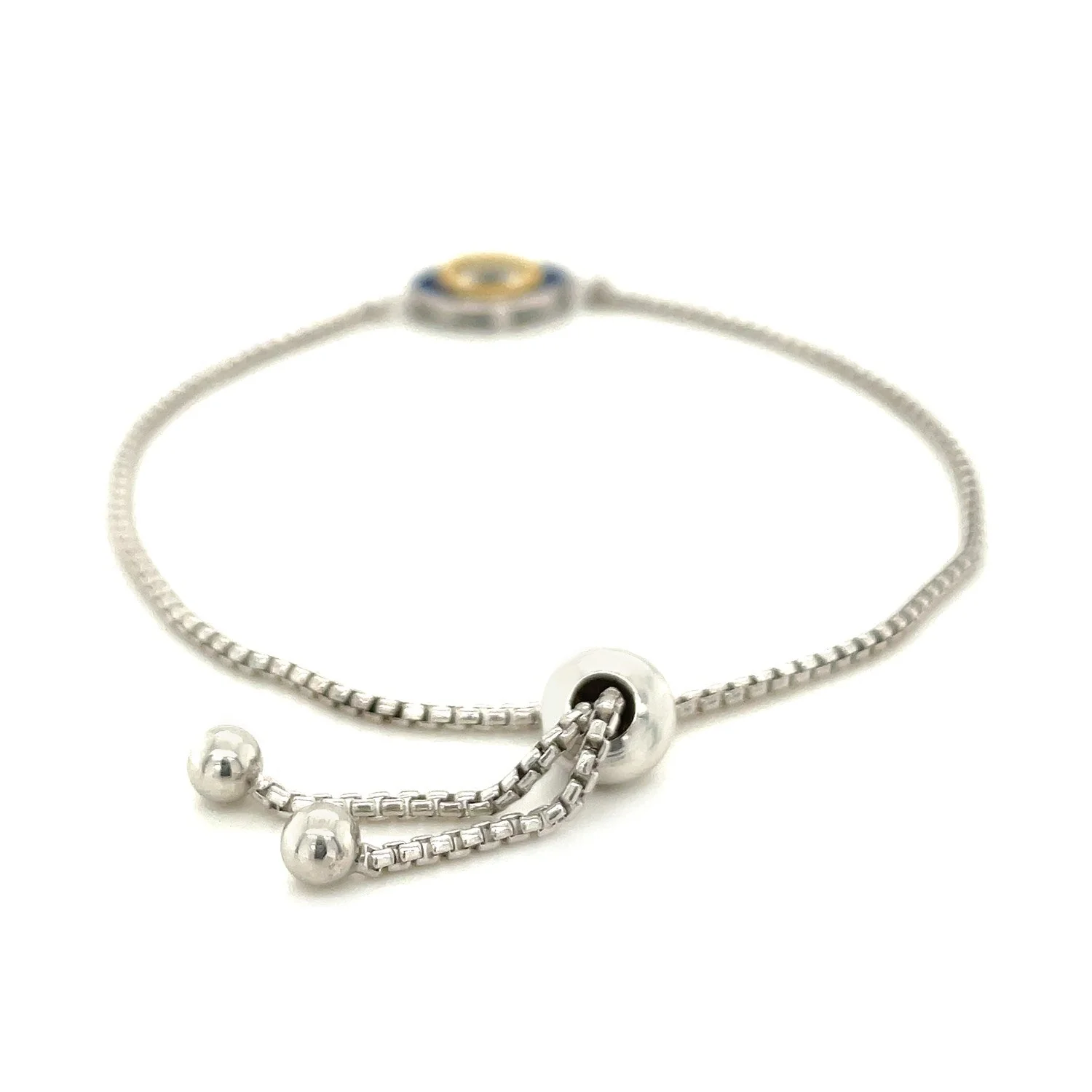 Sterling Silver Adjustable Two Toned Enameled Evil Eye Friendship Bracelet - Image 7