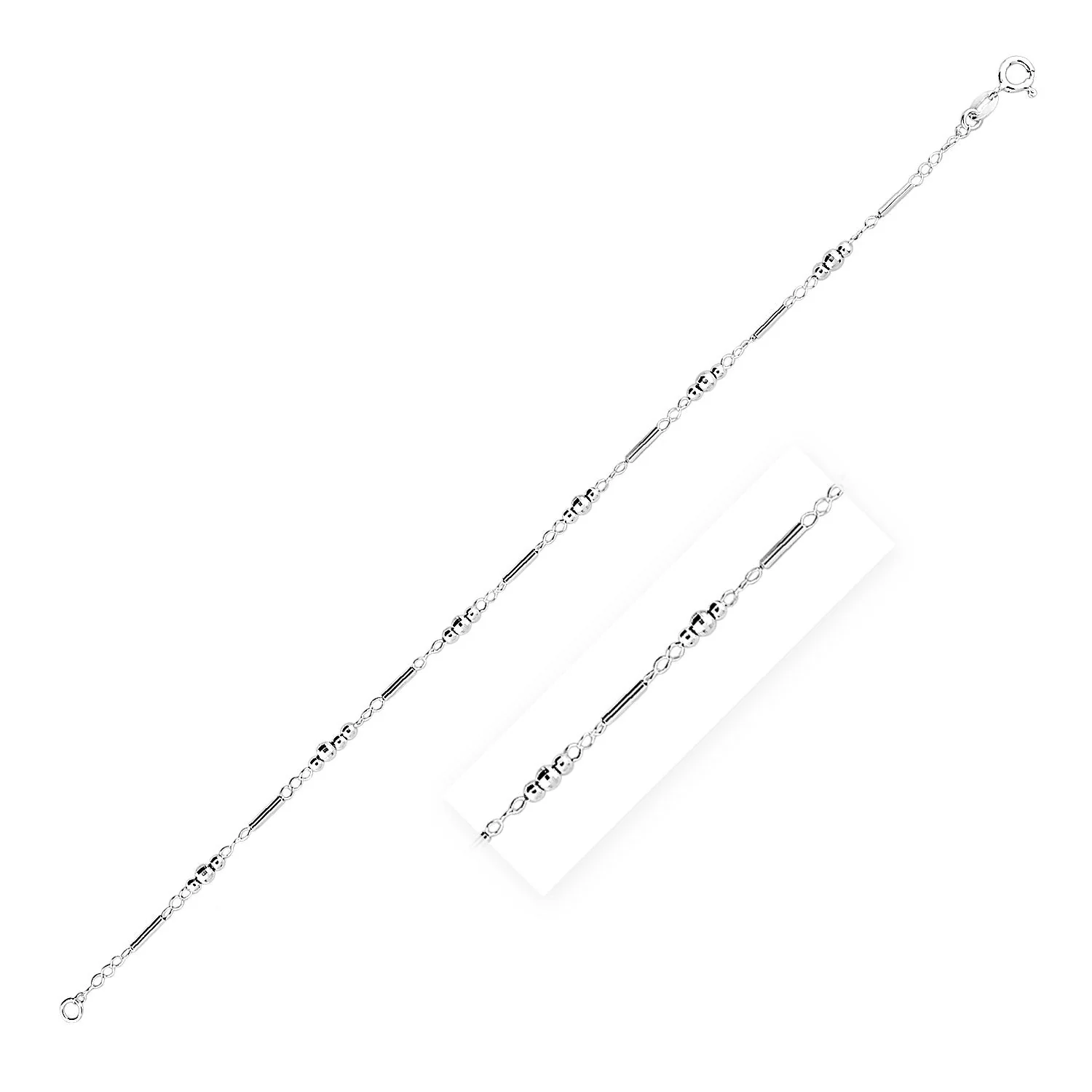 Sterling Silver Anklet with Polished Bars and Beads - Image 3