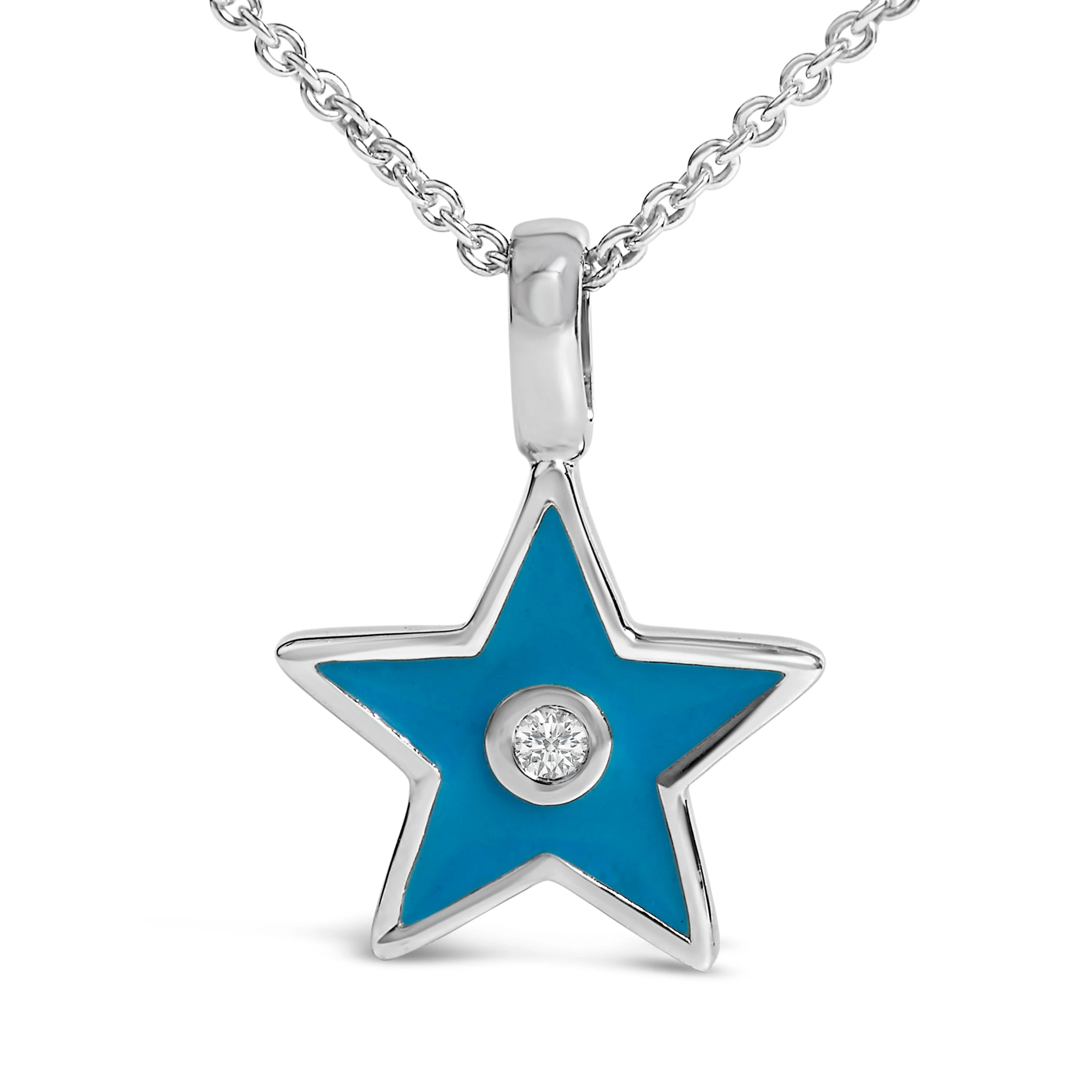 Sterling Silver Blue Enamel and Diamond Accent Star Pendant Necklace - Image 2