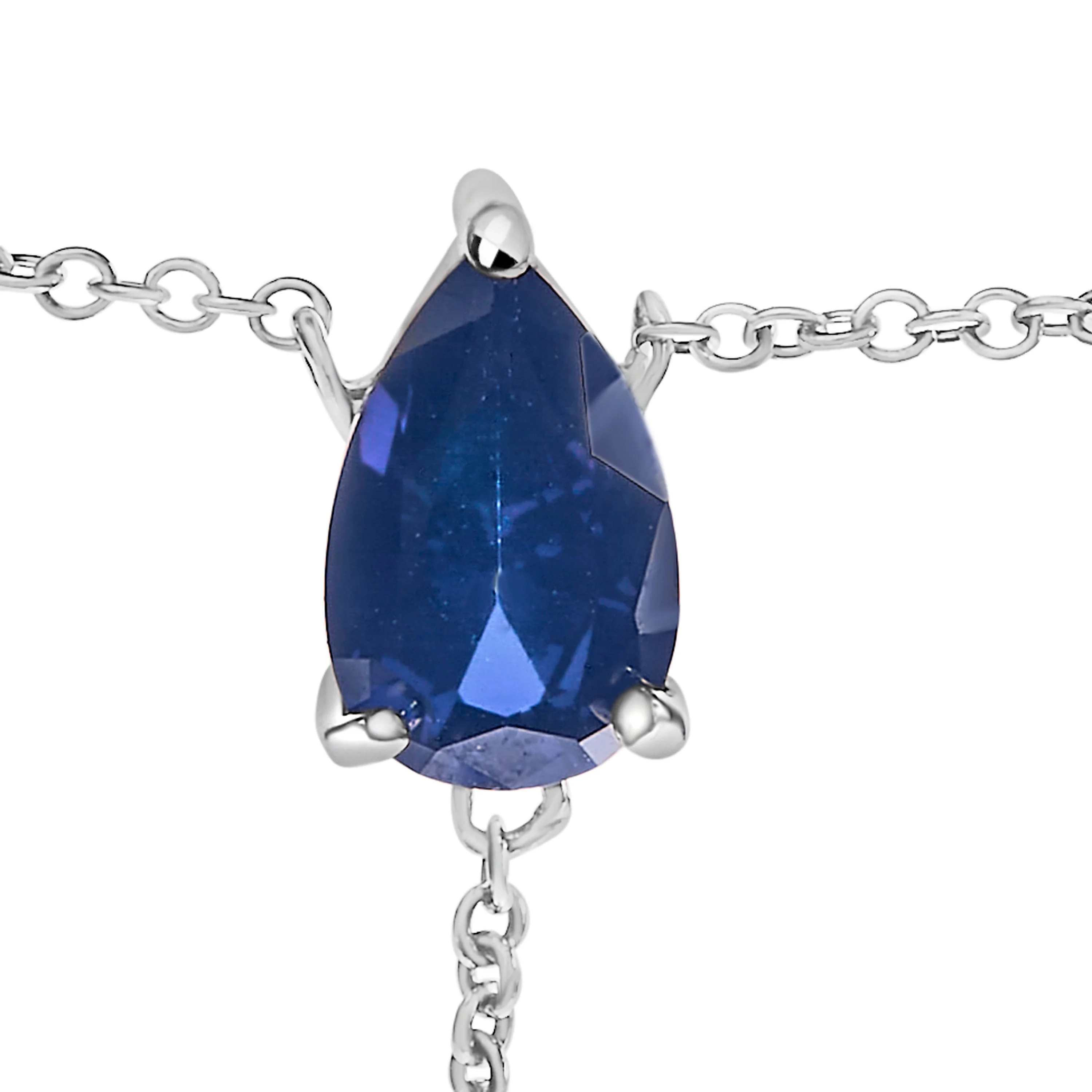 Sterling Silver Created Blue Sapphire and Diamond Accent Y Necklace - Image 2