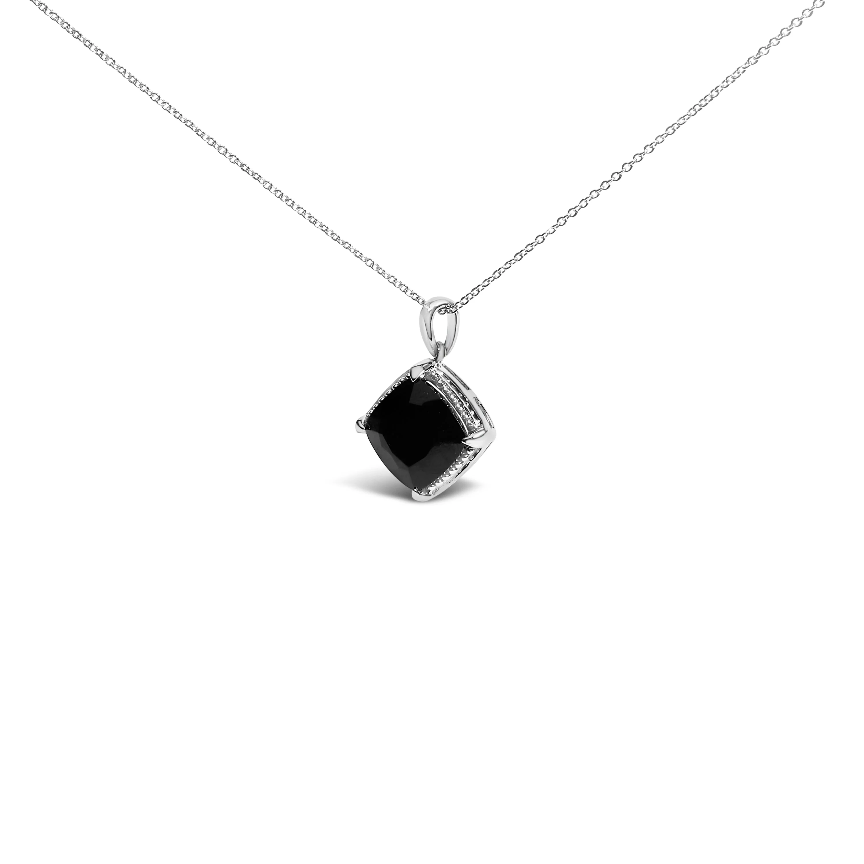 Sterling Silver Cushion Onyx 3-Piece Jewelry Set Ring Earrings Pendant 18 Inch Cable Chain - Image 2