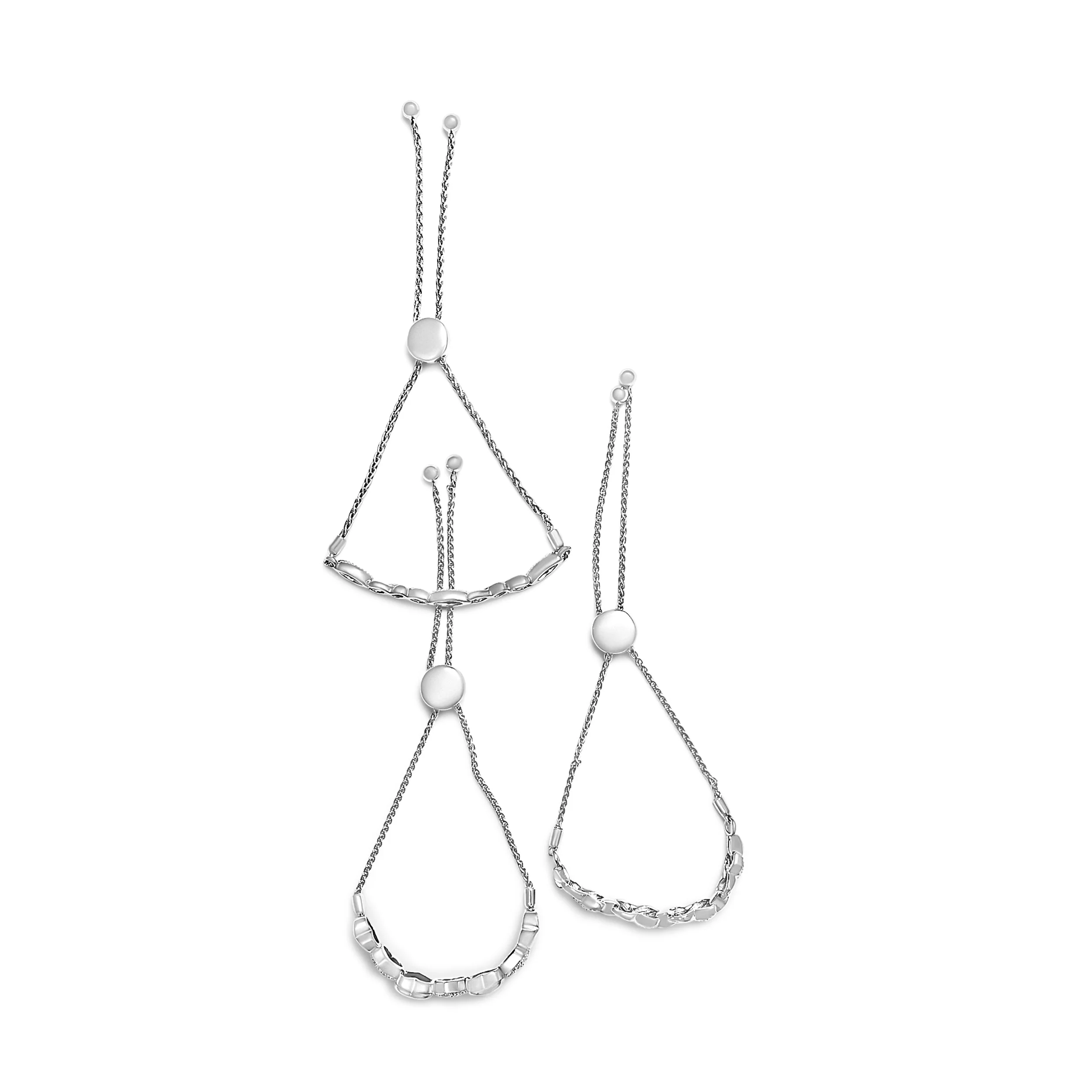 Sterling Silver Diamond Accent 3 Piece Adjustable Bolo Bracelet Set - Image 3