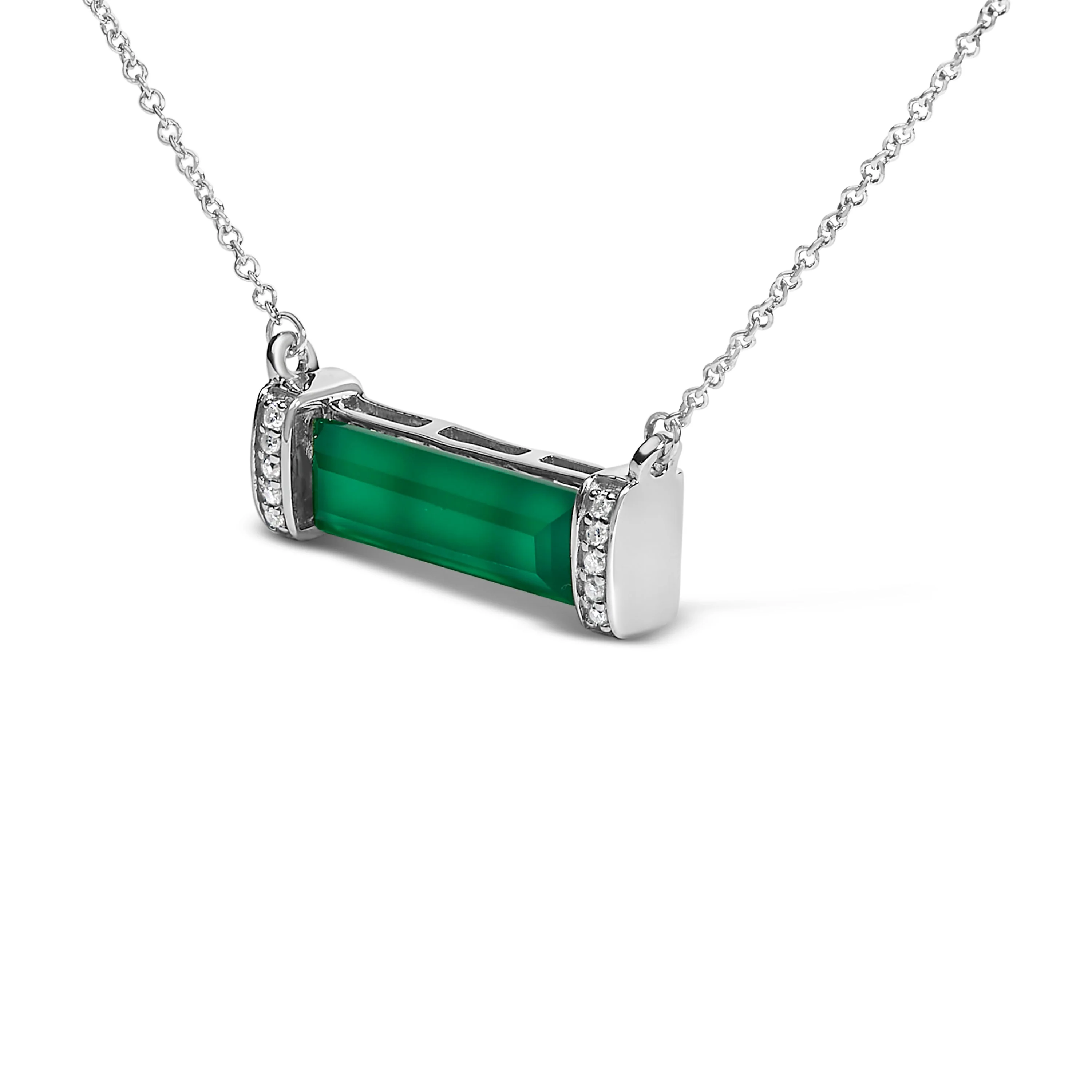 Sterling Silver Diamond Accent and Green Agate Bar Pendant Necklace - Image 3