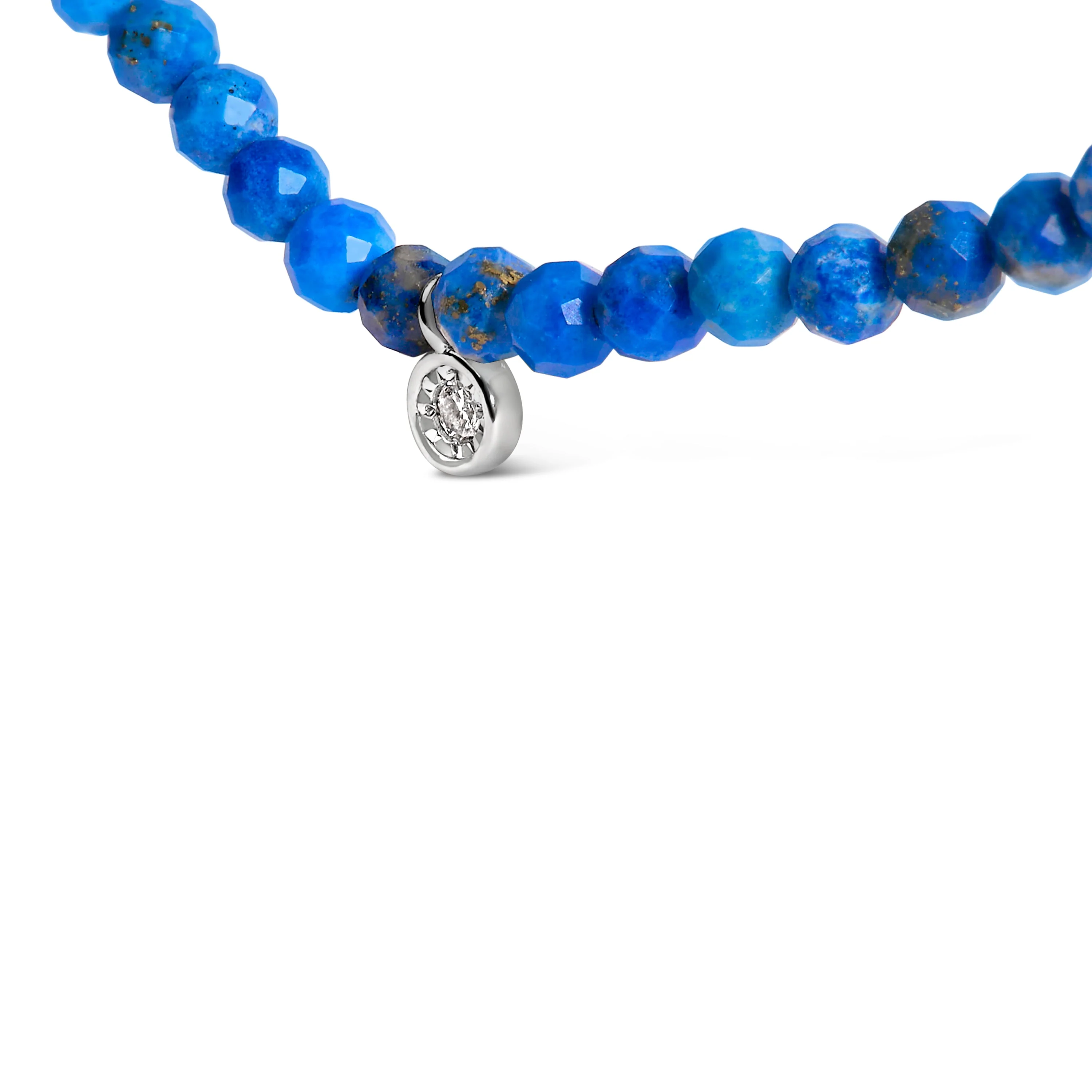 Sterling Silver Diamond Accent Blue Lapis Bead Station Necklace - Image 3