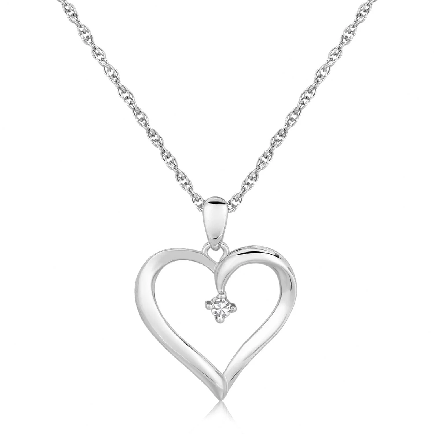 Sterling Silver Diamond Embellished Open Heart Pendant (.03 cttw) - Image 2