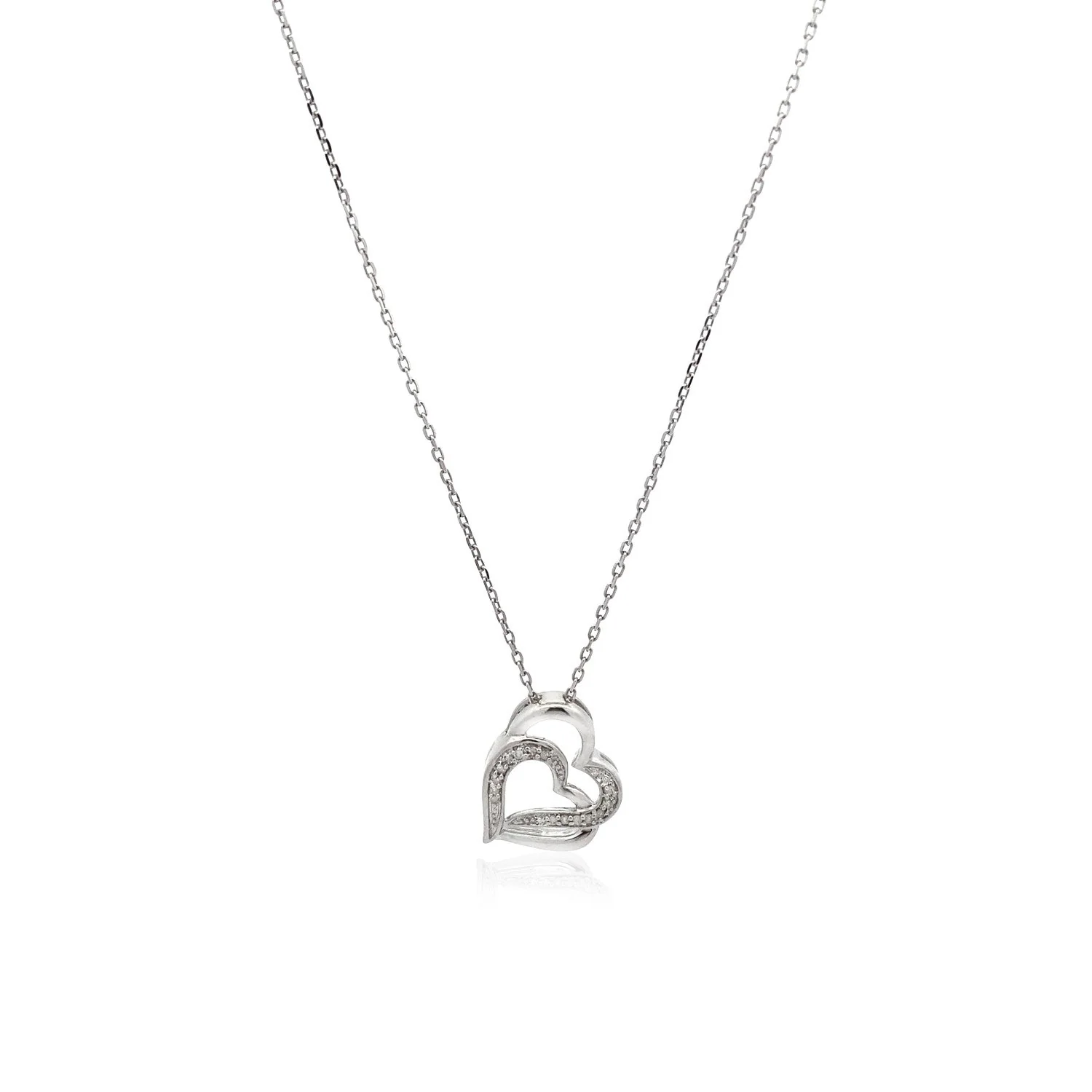 Sterling Silver Dual Heart Motif Pendant with Diamonds (.06 cttw) - Image 6