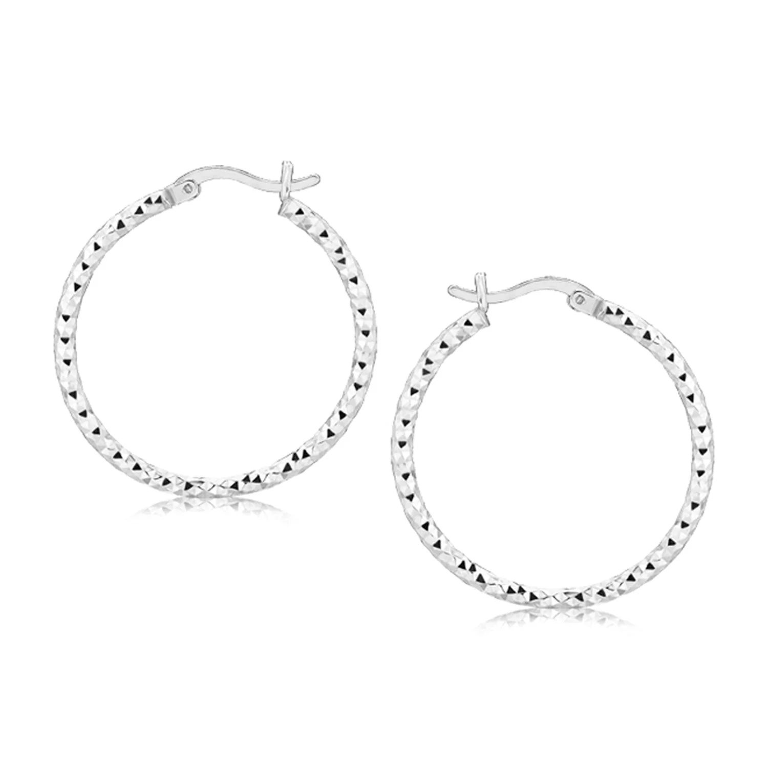 Sterling Silver Faceted Motif Hoop Earrings with Rhodium Plating - Image 2